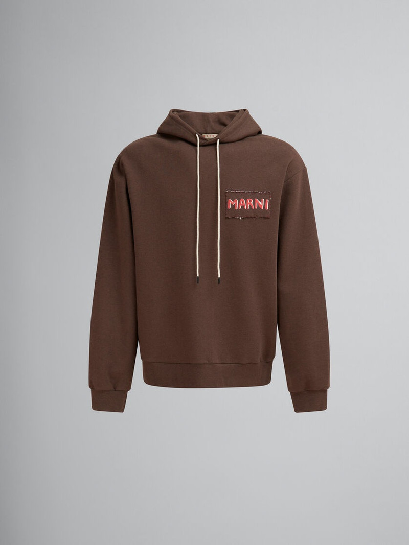 BROWN MELANGE COTTON HOODIE WITH MARNI PATCH 1