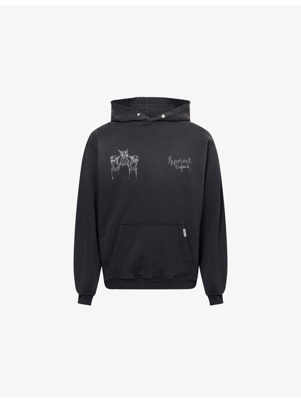 Hand Drawn Dogs Printed Cotton Hoody - 1