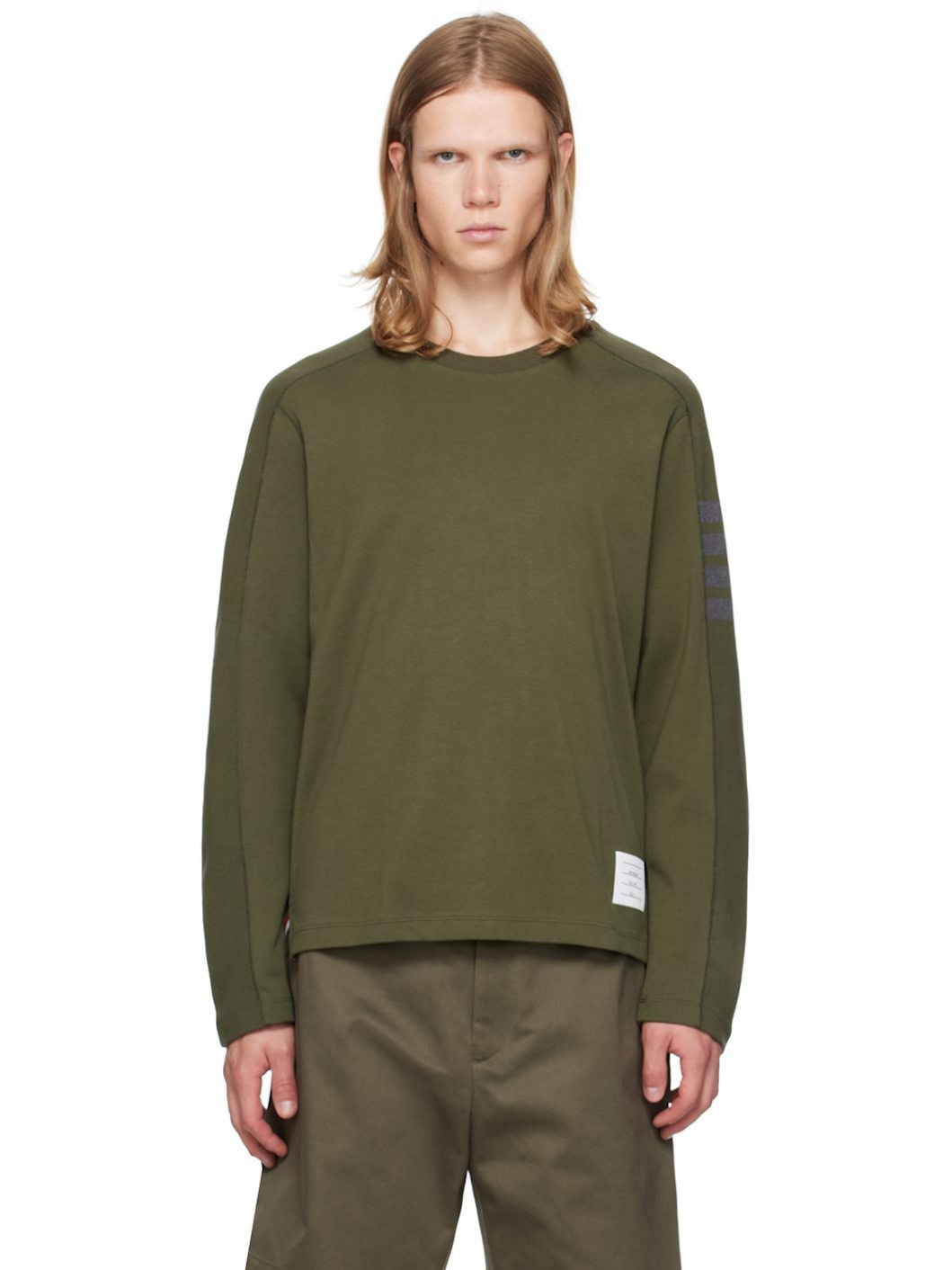 Khaki 4-Bar Long Sleeve T-Shirt - 1