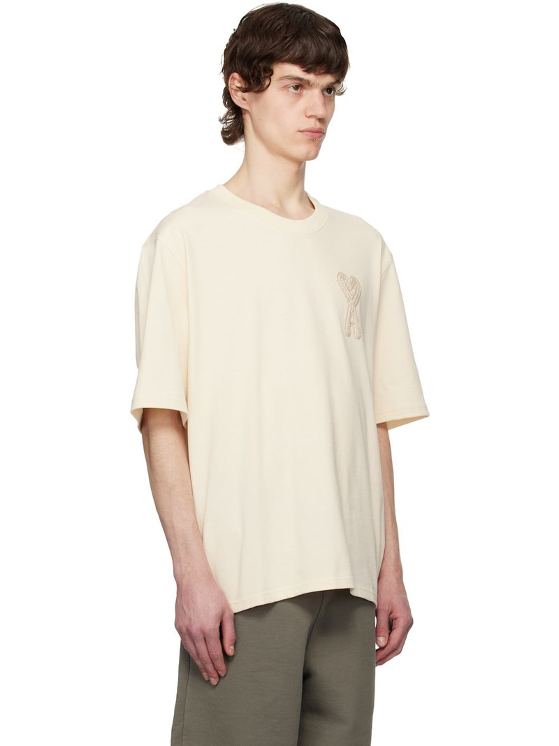 AMI Paris Beige Cotton Ami de Coeur Patch T-shirt outlook