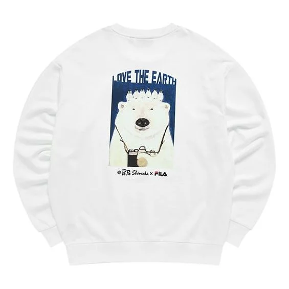 Men's FILA x Pepe Shimada Crossover Cartoon Printing Sports Round Neck Pullover White F11M133297F-WT - 1