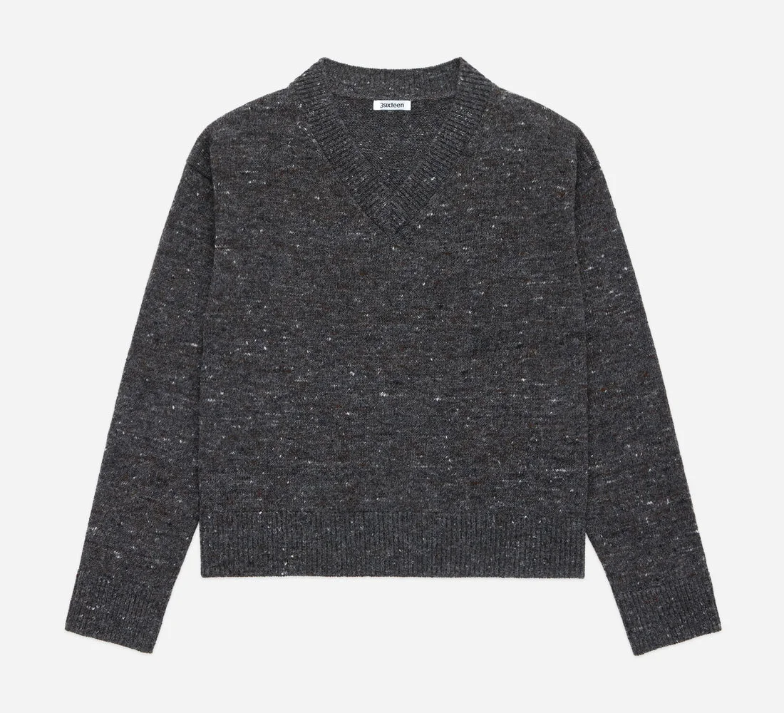 V-Neck Sweater - Pewter Tweed - 1