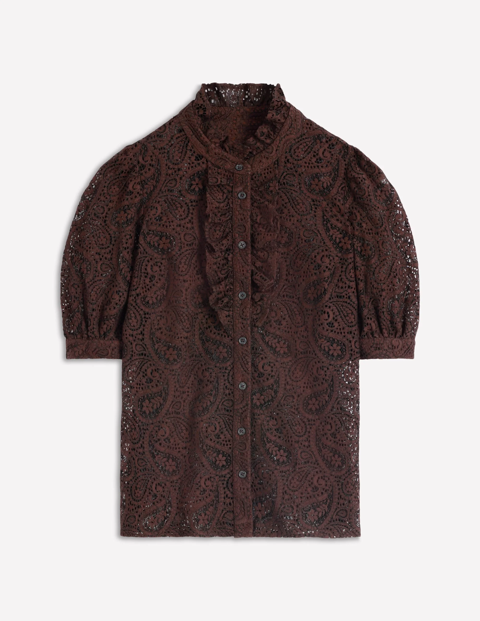 Sasha Short Sleeve Lace Top-Bitter Chocolate - 1