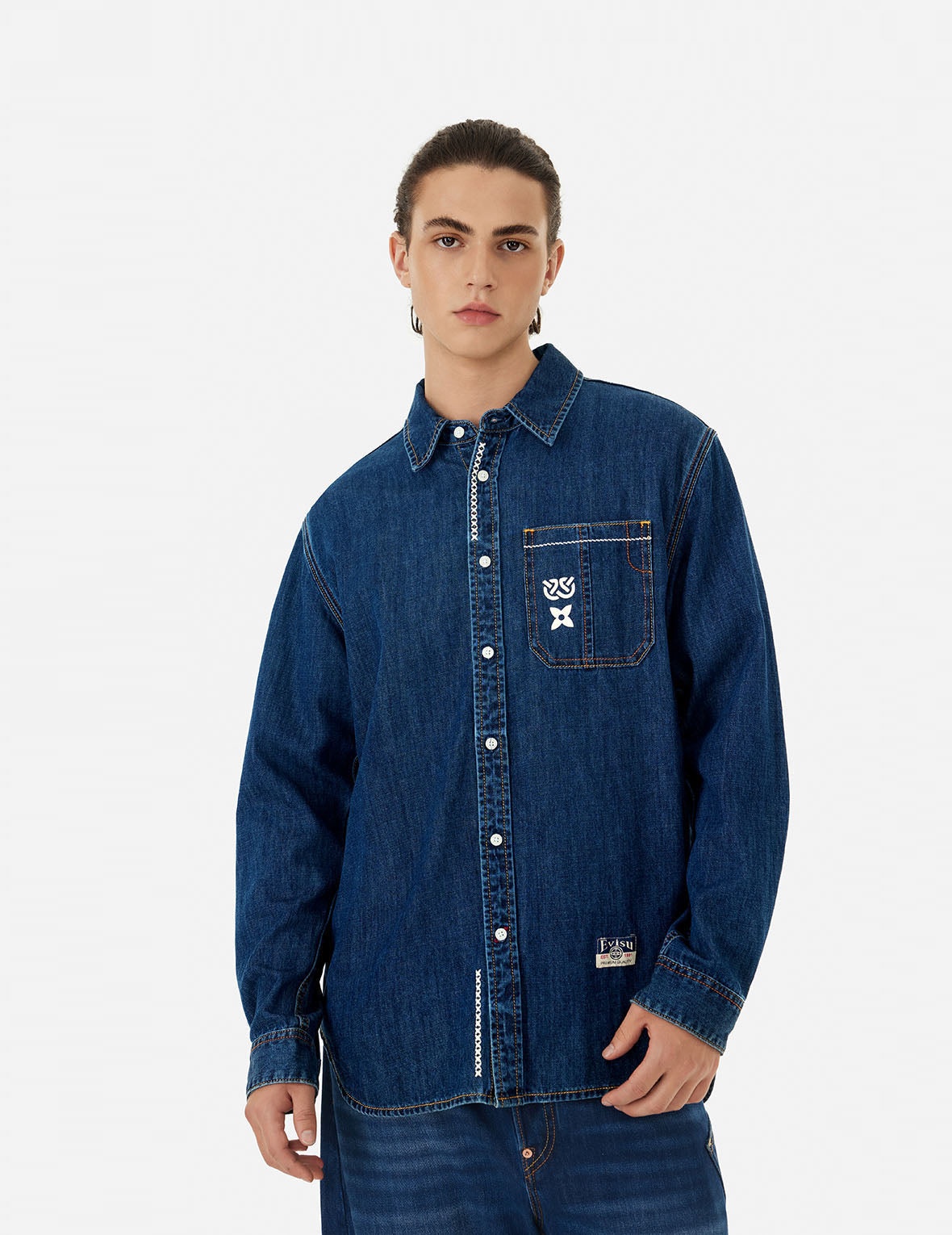 Brush Daicock Print Relax Fit Denim Shirt - 6