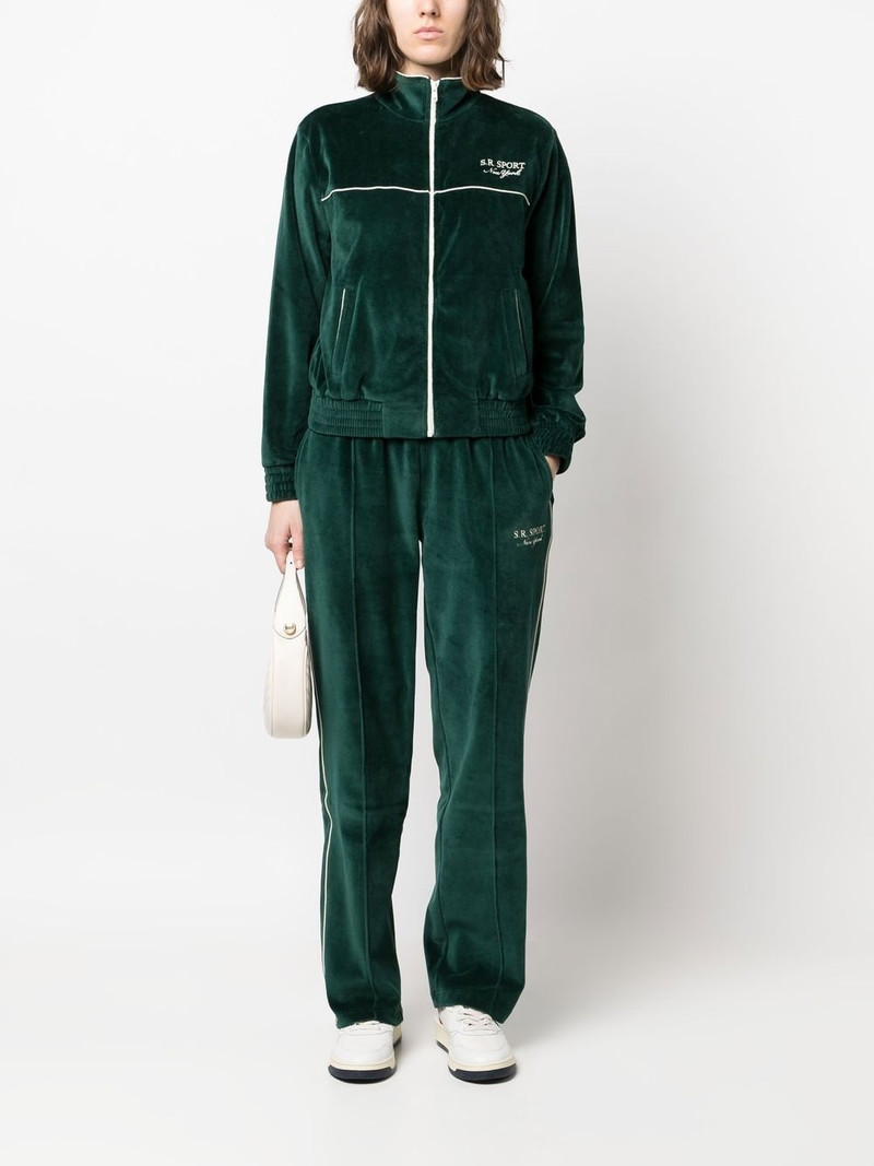 Sporty & Rich logo-print velvet track jacket outlook