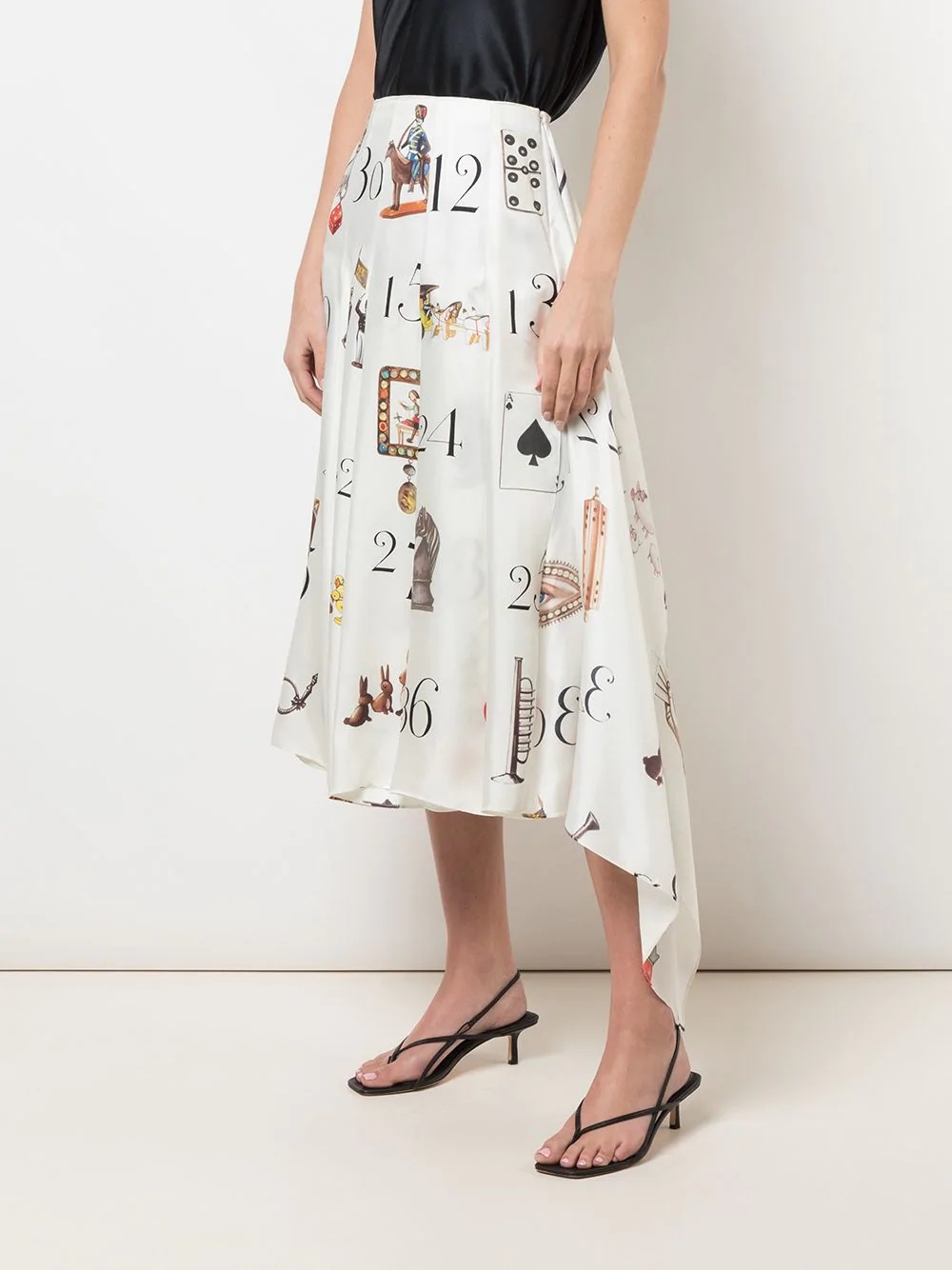 printed numbers pleated midi skirt - 3