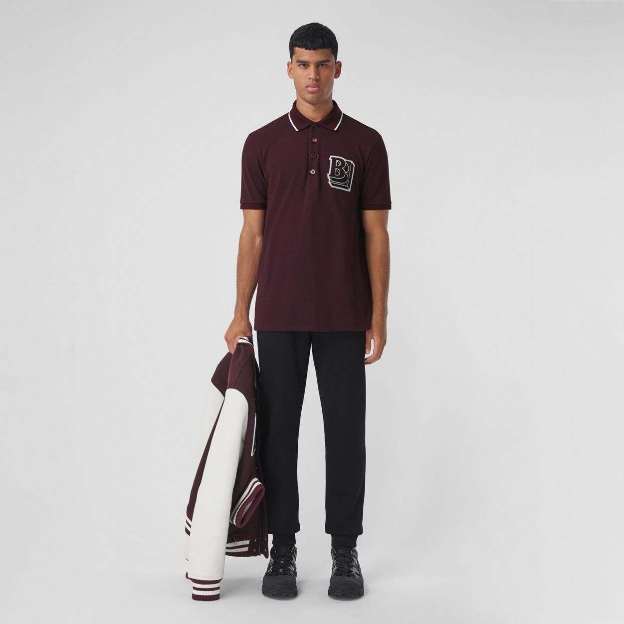 Letter Graphic Cotton Piqué Oversized Polo Shirt - 5