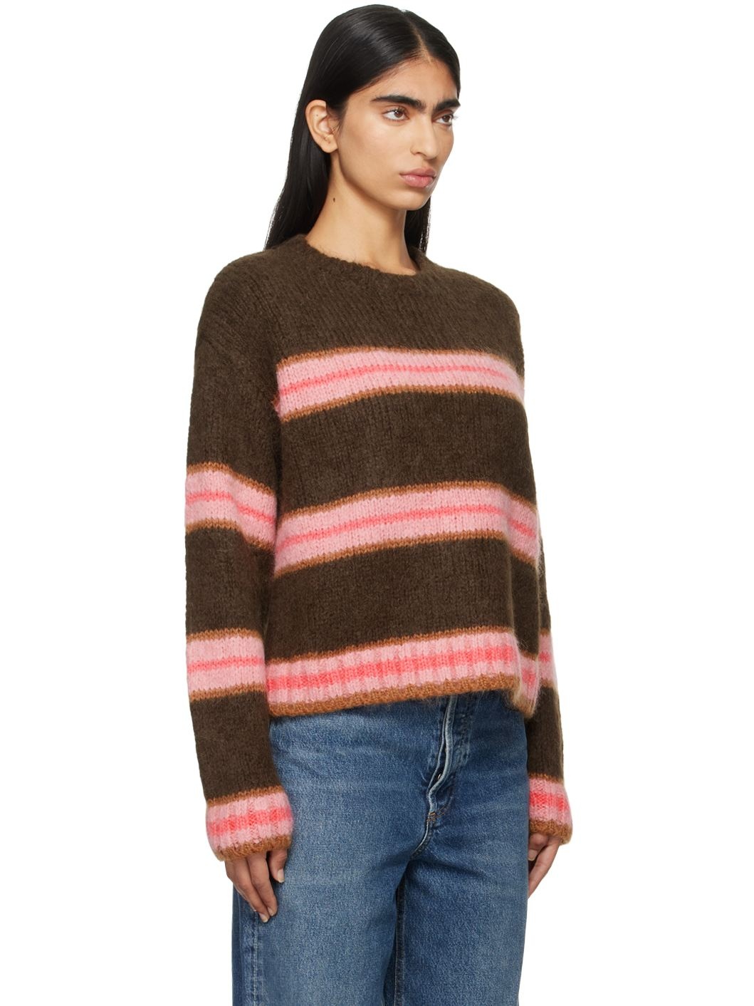 Brown & Pink Striped Alpaca Blend Sweater - 2