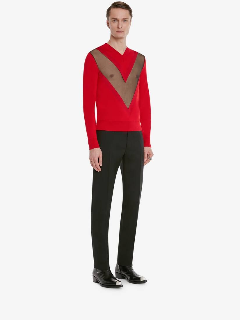 Men's Sheer Chevron Detail Jumper in Red/black - 3