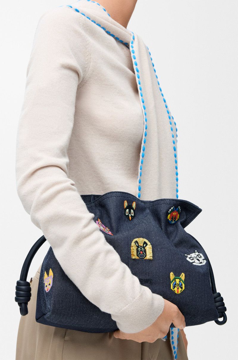 Loewe Cats medium Flamenco clutch in embroidered denim outlook