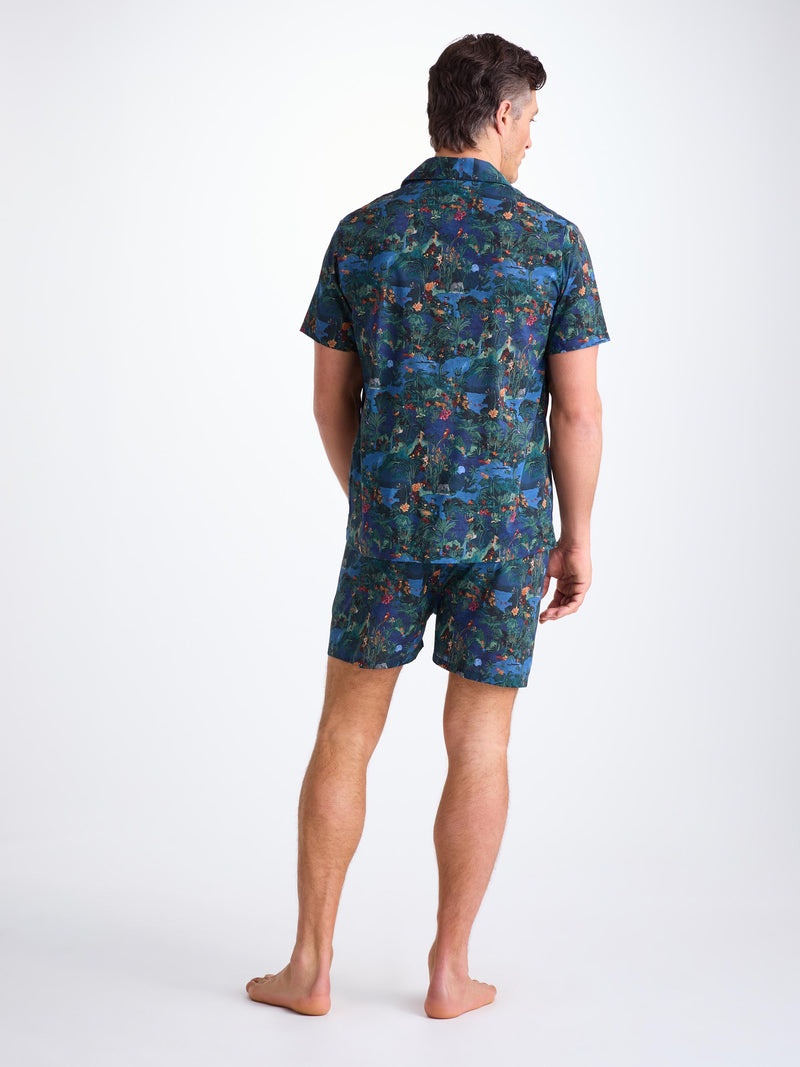 Men's Short Pajamas Cotton Batiste Multi Midnight Jungle Print - 3