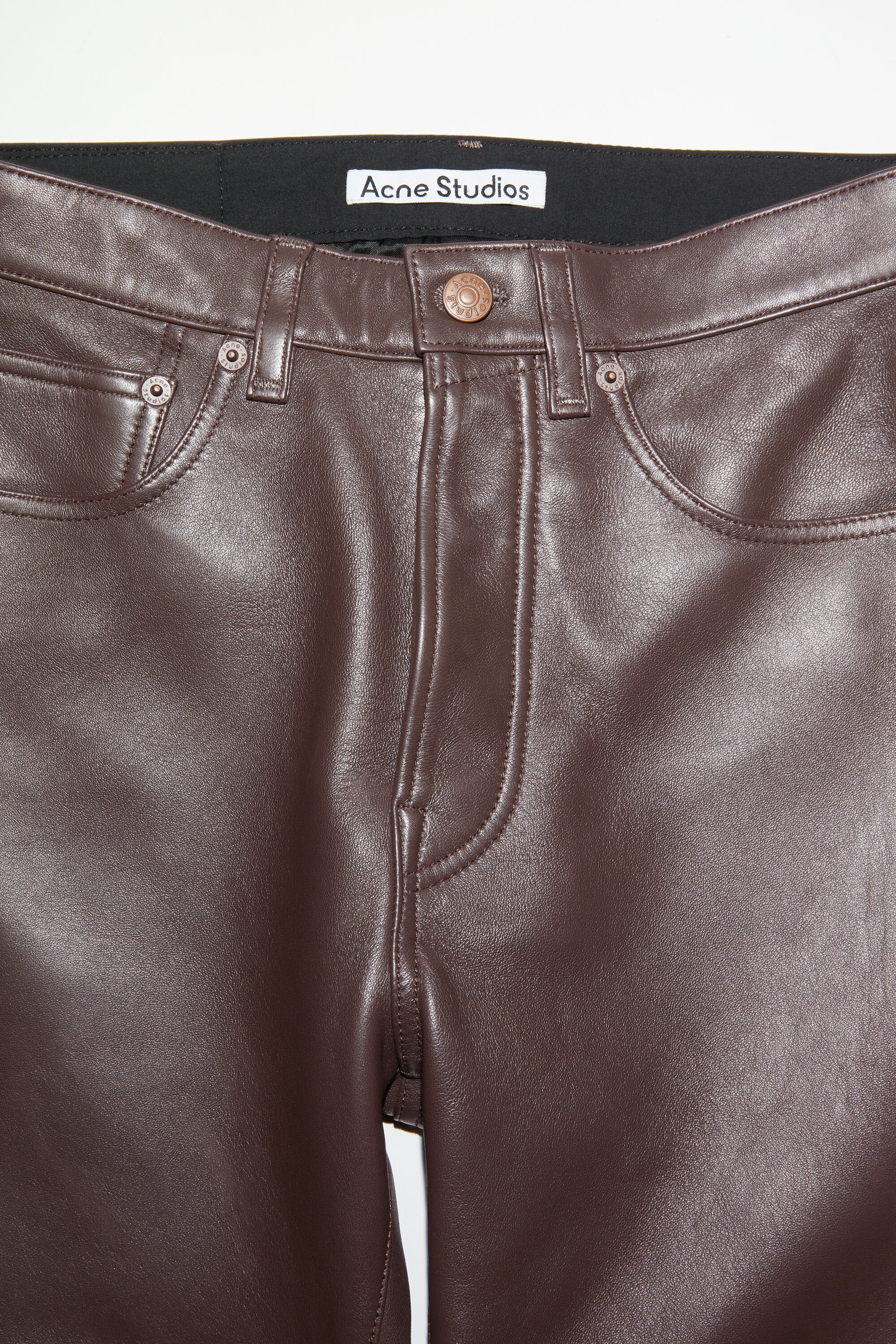 Regular fit leather trousers - Brown - 4