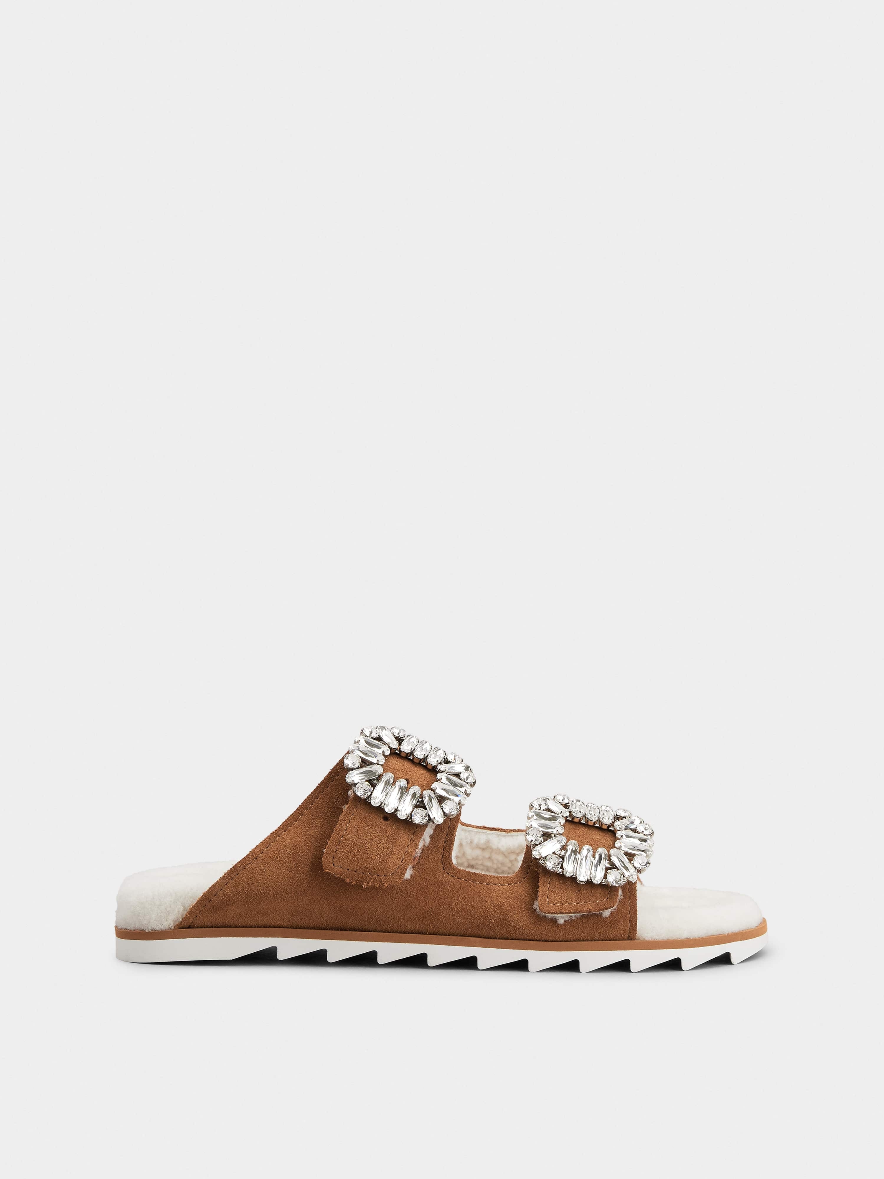 Slidy Viv' Fur Strass Buckle Mukes in Suede - 1