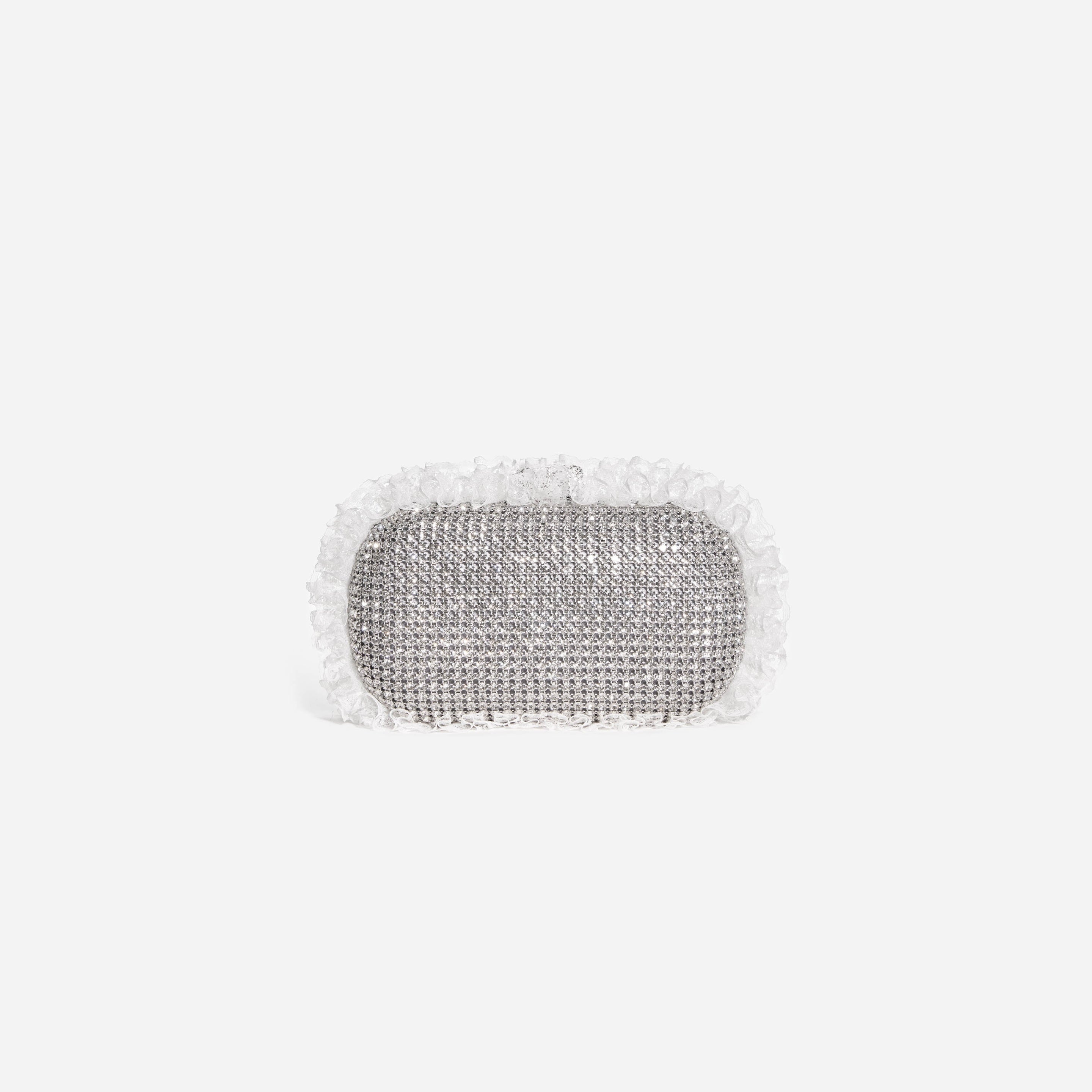Silver Crystal Lace Detail Clutch - 3