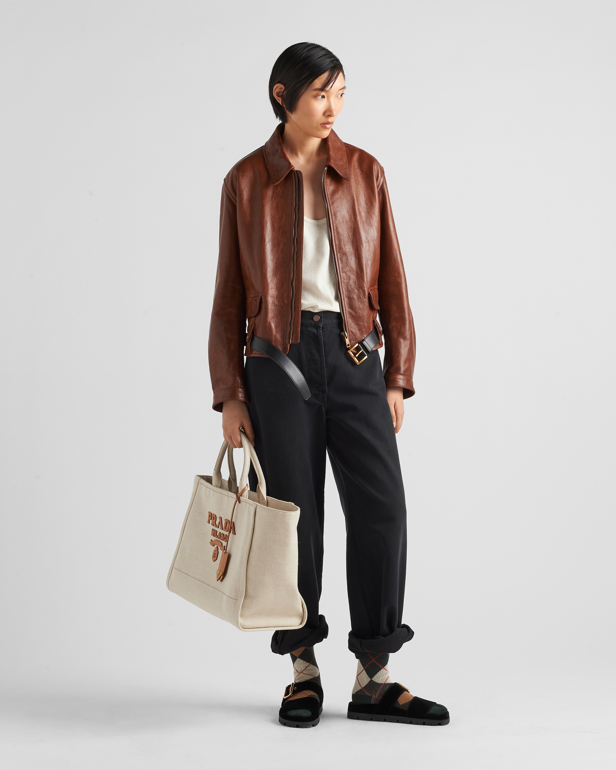 Leather jacket with belt - 2