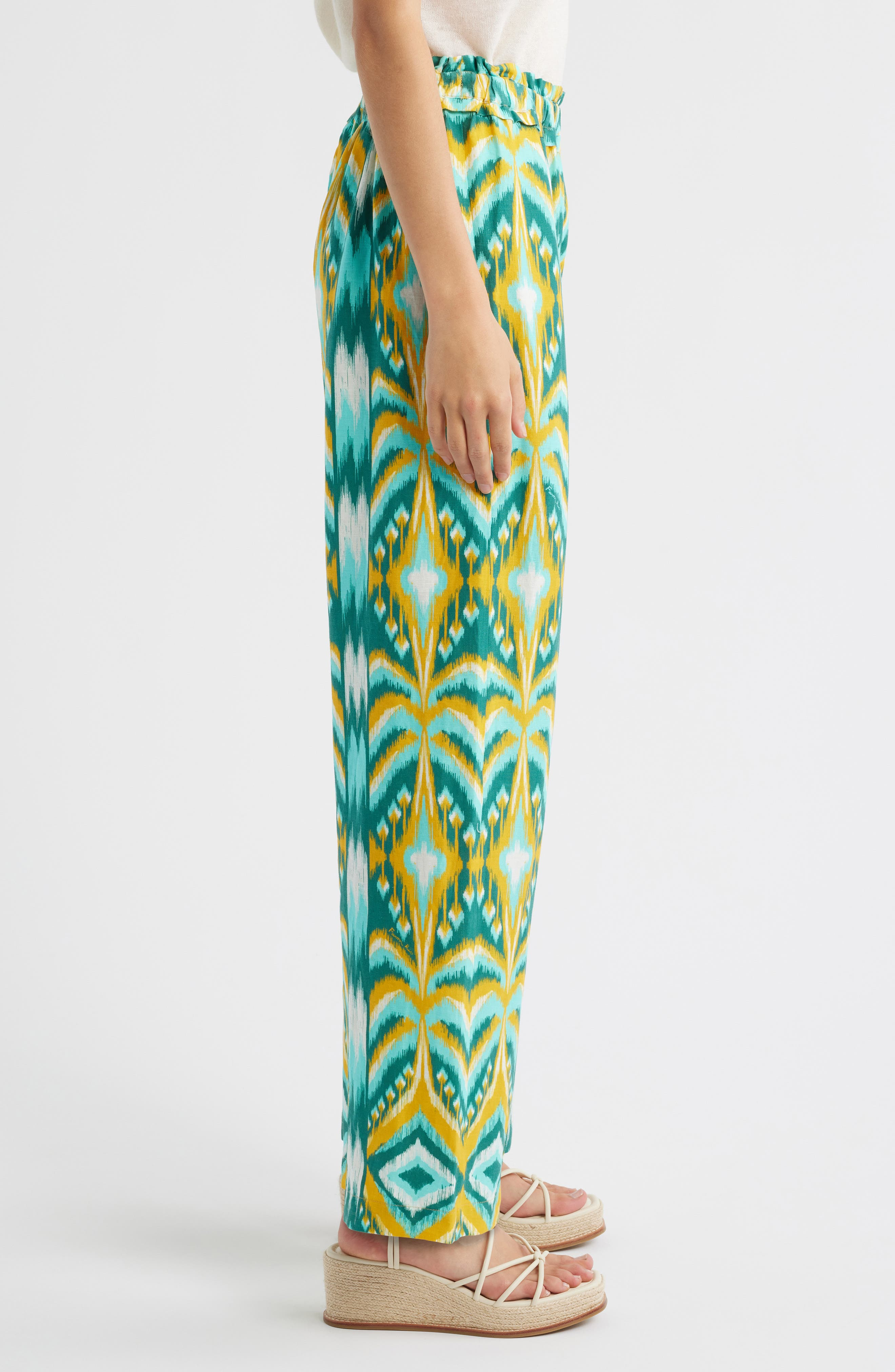 FARM Rio Tropical Tapestry Wide Leg Linen Blend Pants in Off-White at Nordstrom - 3