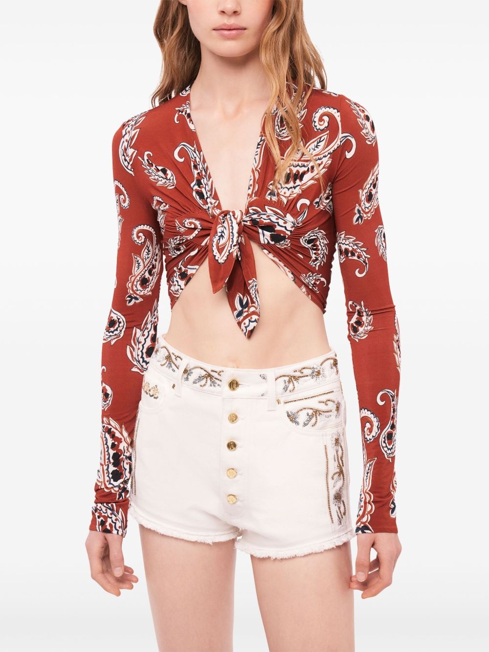 embroidered denim shorts - 2