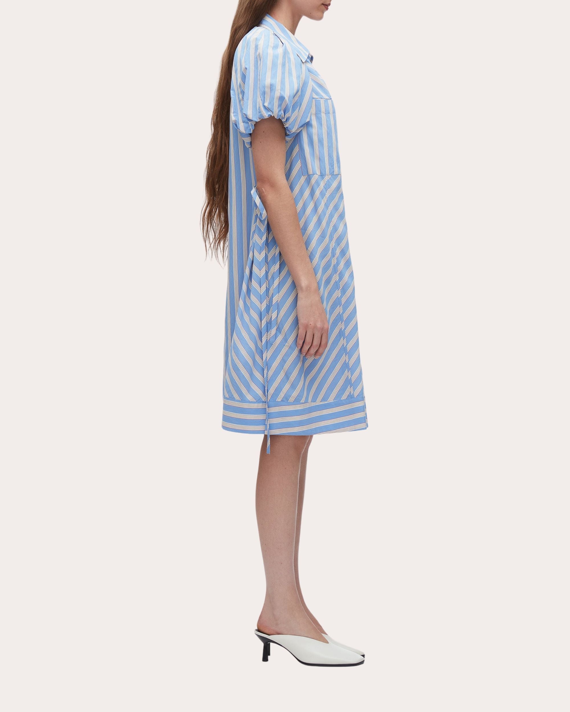 Striped Poplin Puff-Sleeve Shirt Dress - 3