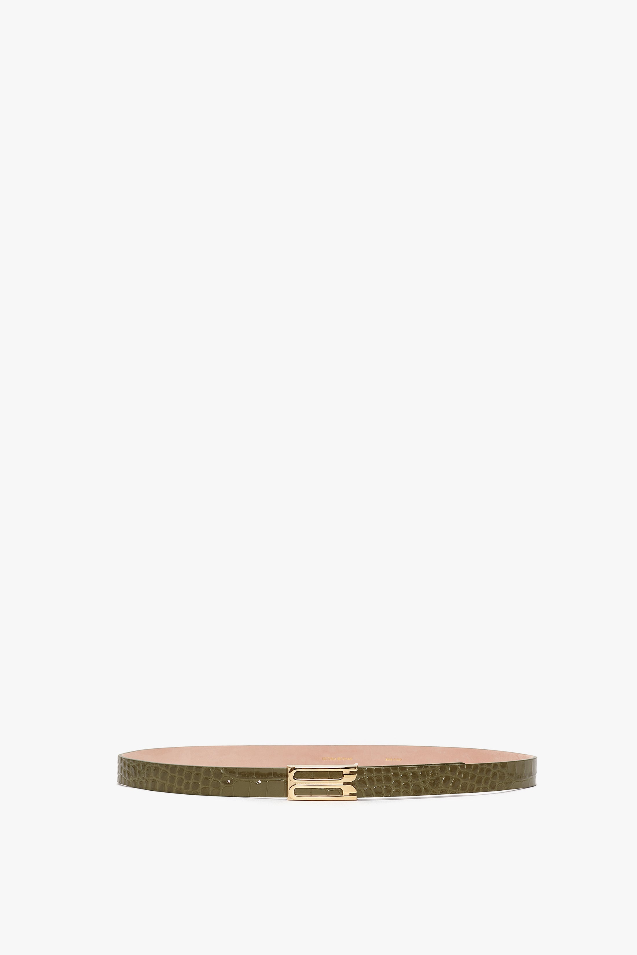 Exclusive Frame Belt In Khaki Croc Embossed Calf Leather - 1