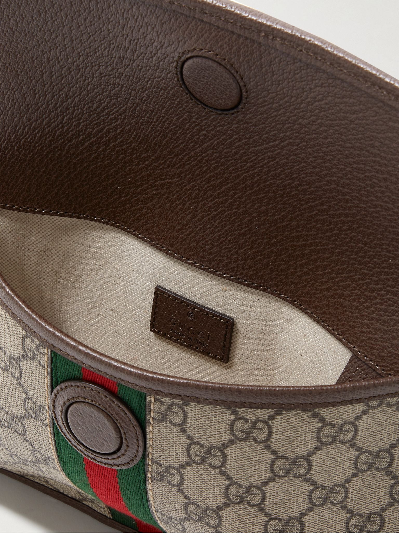 Ophidia Leather and Webbing-Trimmed Monogrammed Coated-Canvas Belt Bag Beige - 5
