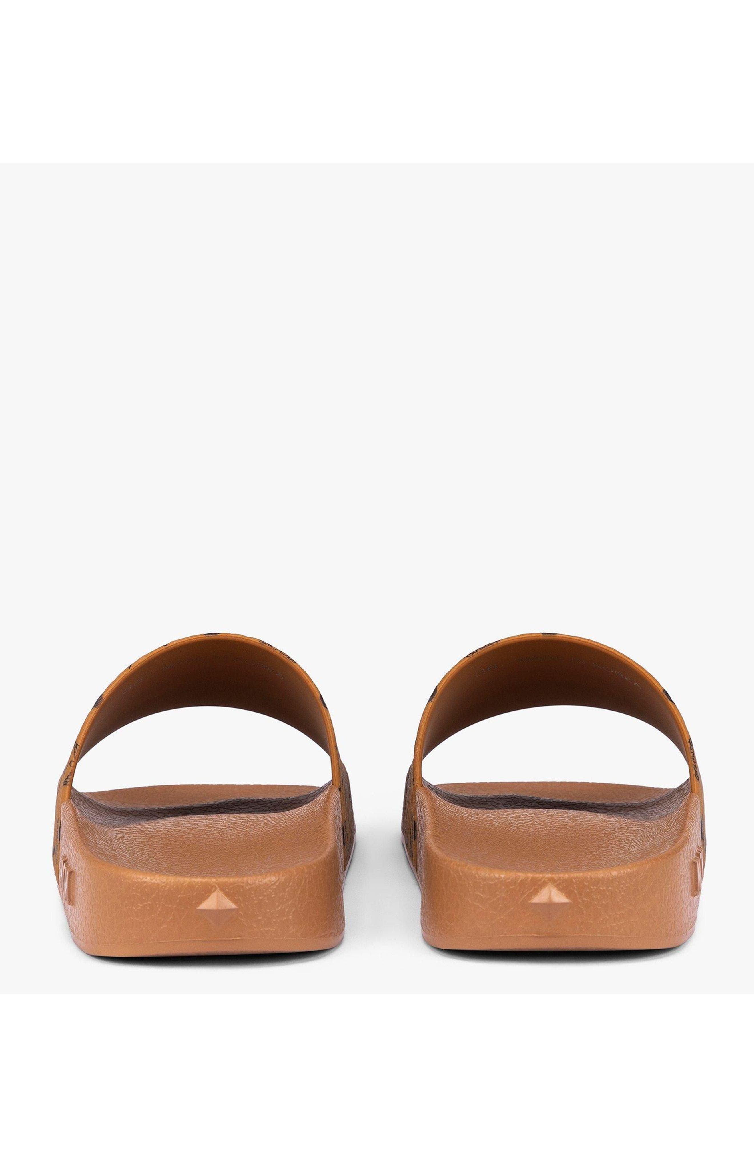 MCM Male Monogram Print Rubber Slides in Cognac at Nordstrom - 4