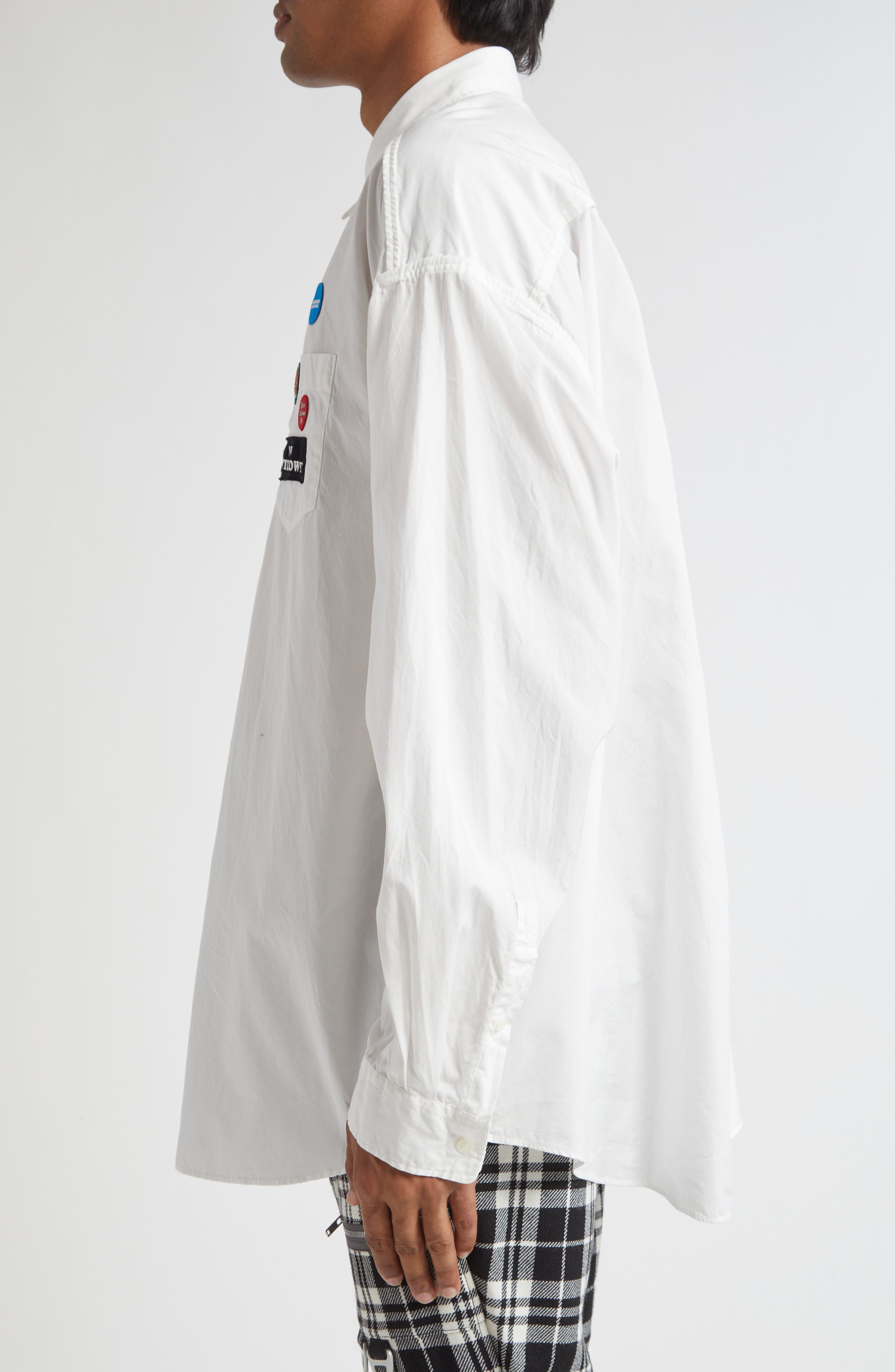 Undercover Embroidered Patch Button-Up Shirt in White at Nordstrom - 4