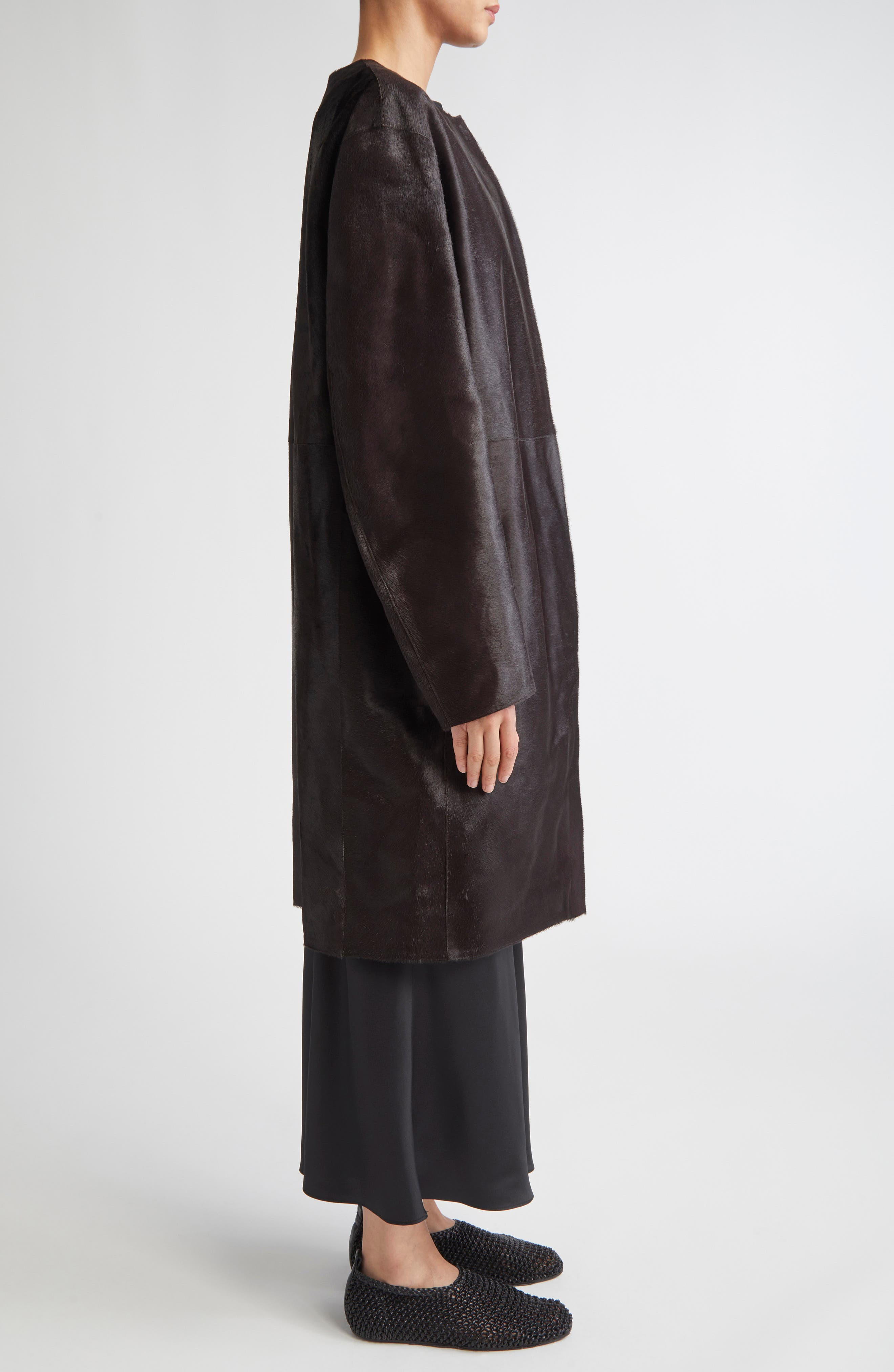 LOULOU DE SAISON Miller Genuine Calf Hair Coat in Coffee at Nordstrom - 4