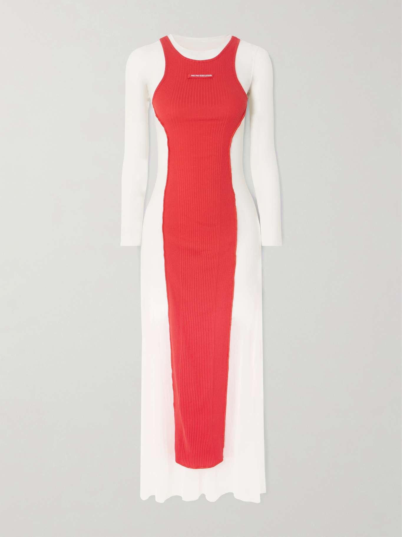 Layered ribbed cotton-jersey and mesh maxi dress - 1