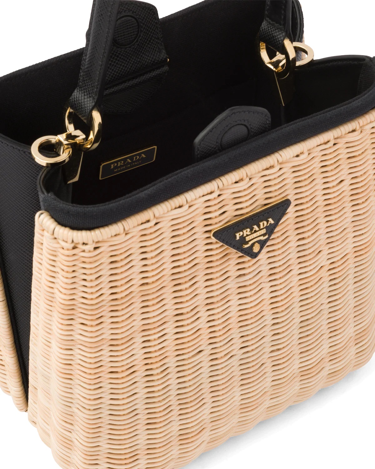 Wicker and Canvas Handbag - 5