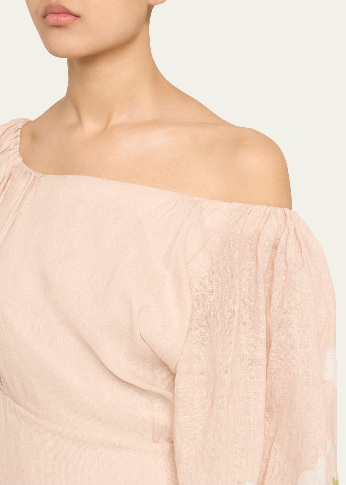 Printed Off-The-Shoulder Linen Dress - 5