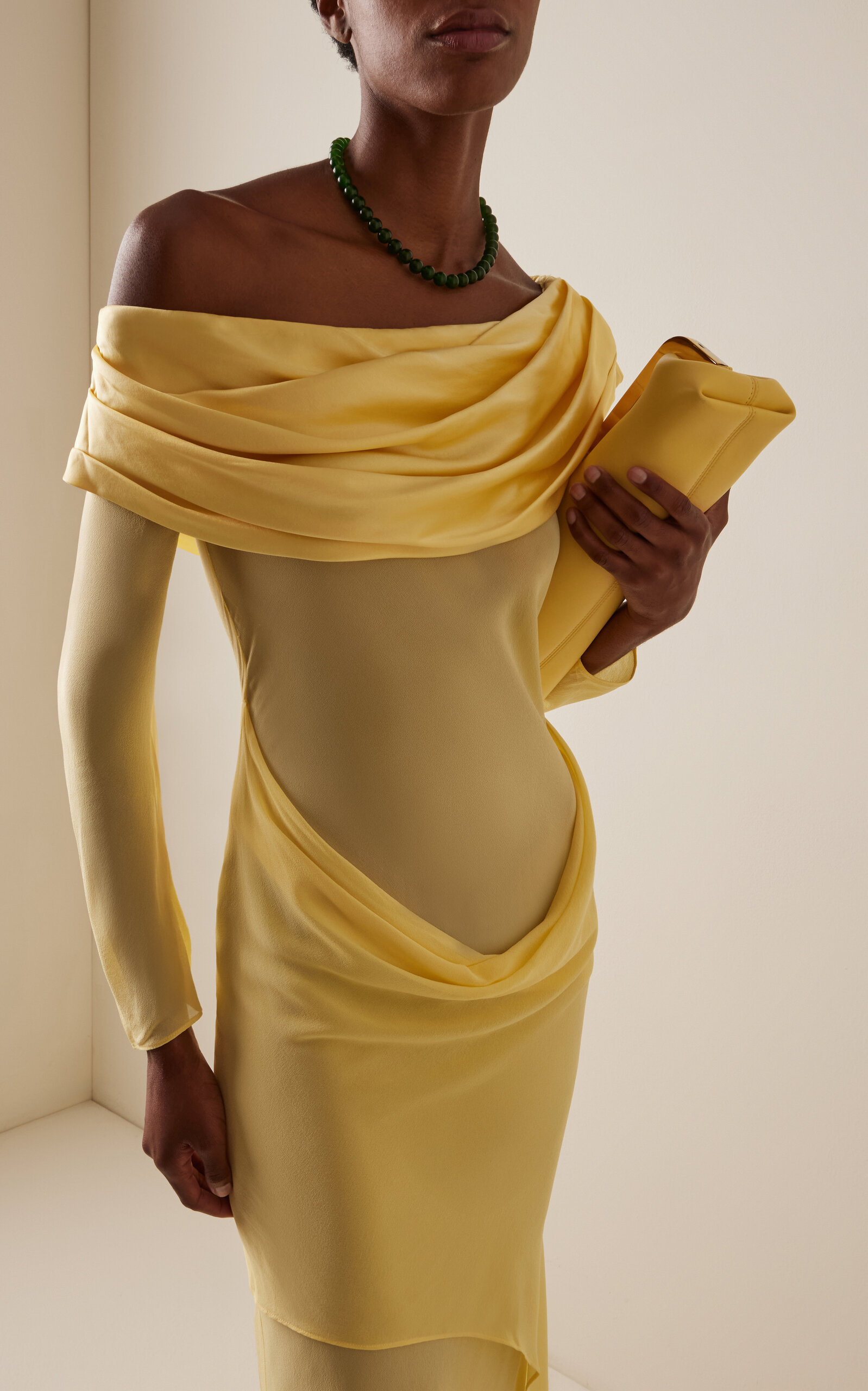 Exclusive Draped Off-The-Shoulder Silk Maxi Dress yellow - 3