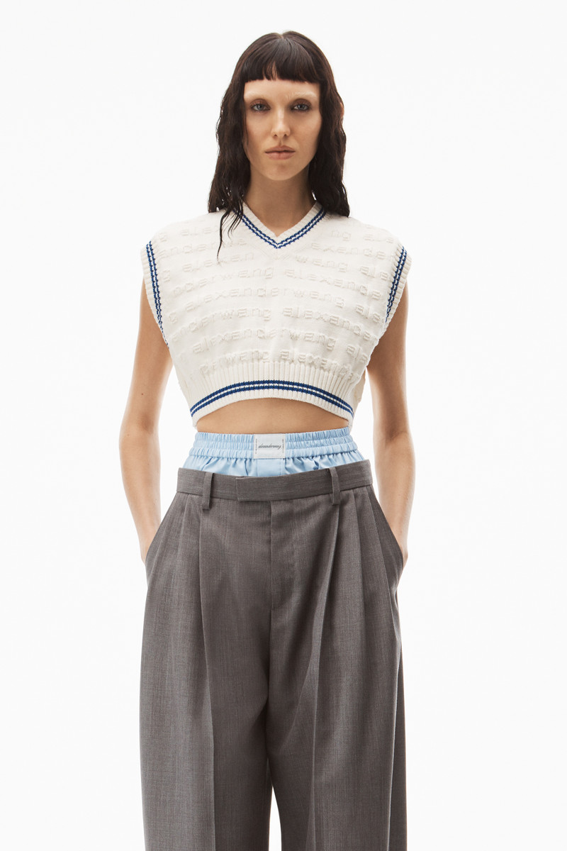 CROPPED V-NECK VEST IN COMPACT COTTON 2