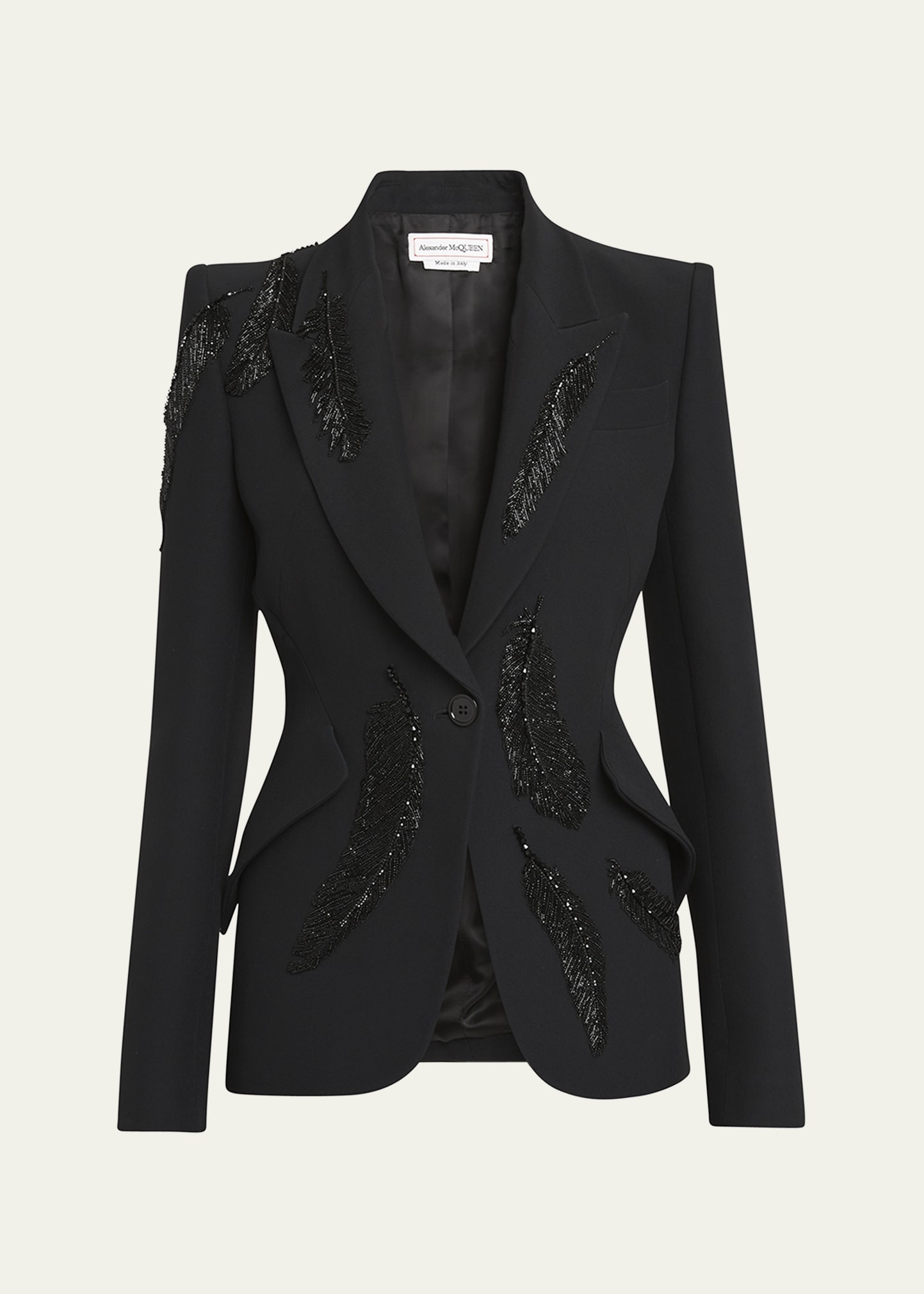 Alexander McQueen Tailored Blazer Jacket with Beaded Feather
