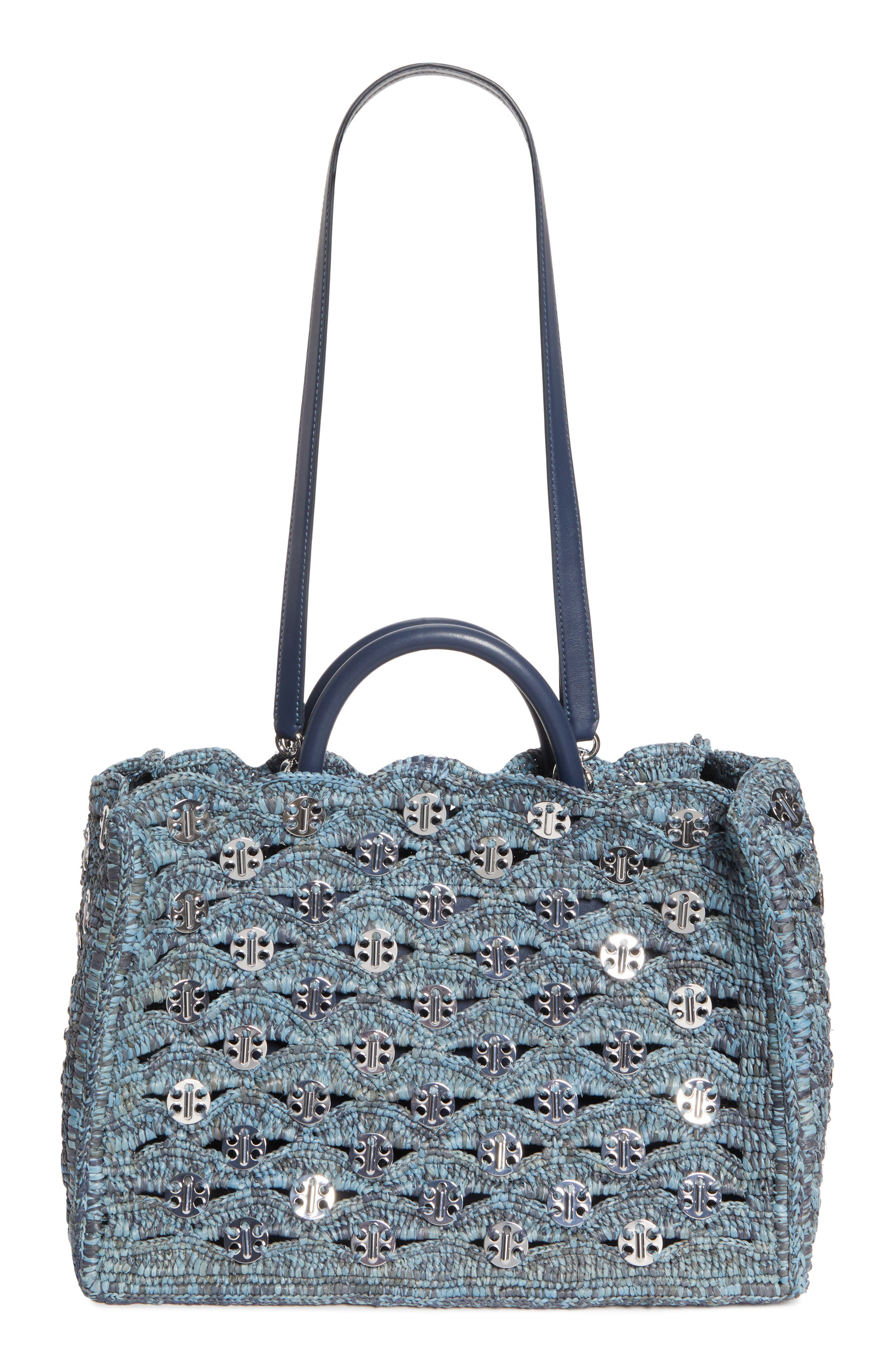 Rabanne Iconic 1969 Raffia Tote in Blue Denim Silver at Nordstrom - 1