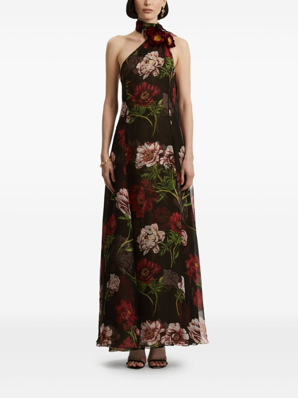 floral-print one-shoulder maxi gown - 2