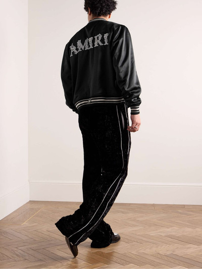 AMIRI Logo-Appliquéd Leather-Trimmed Satin Bomber Jacket outlook