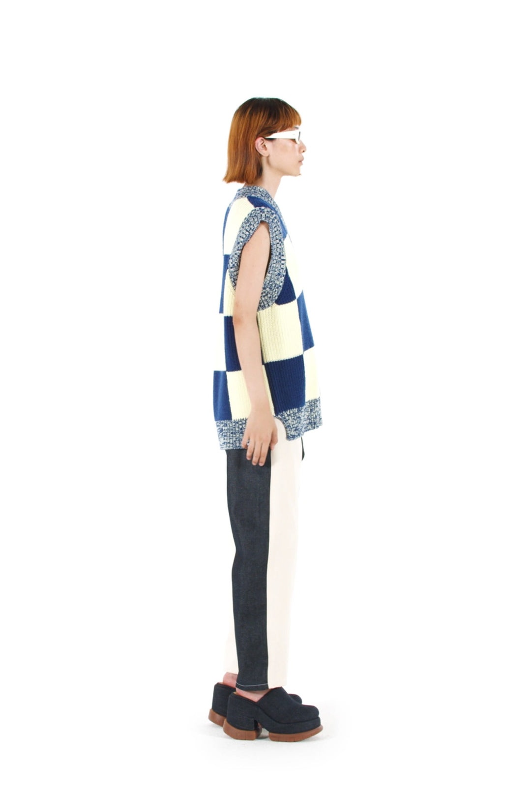 KNIT GILET / yellow & electric blue check - 2