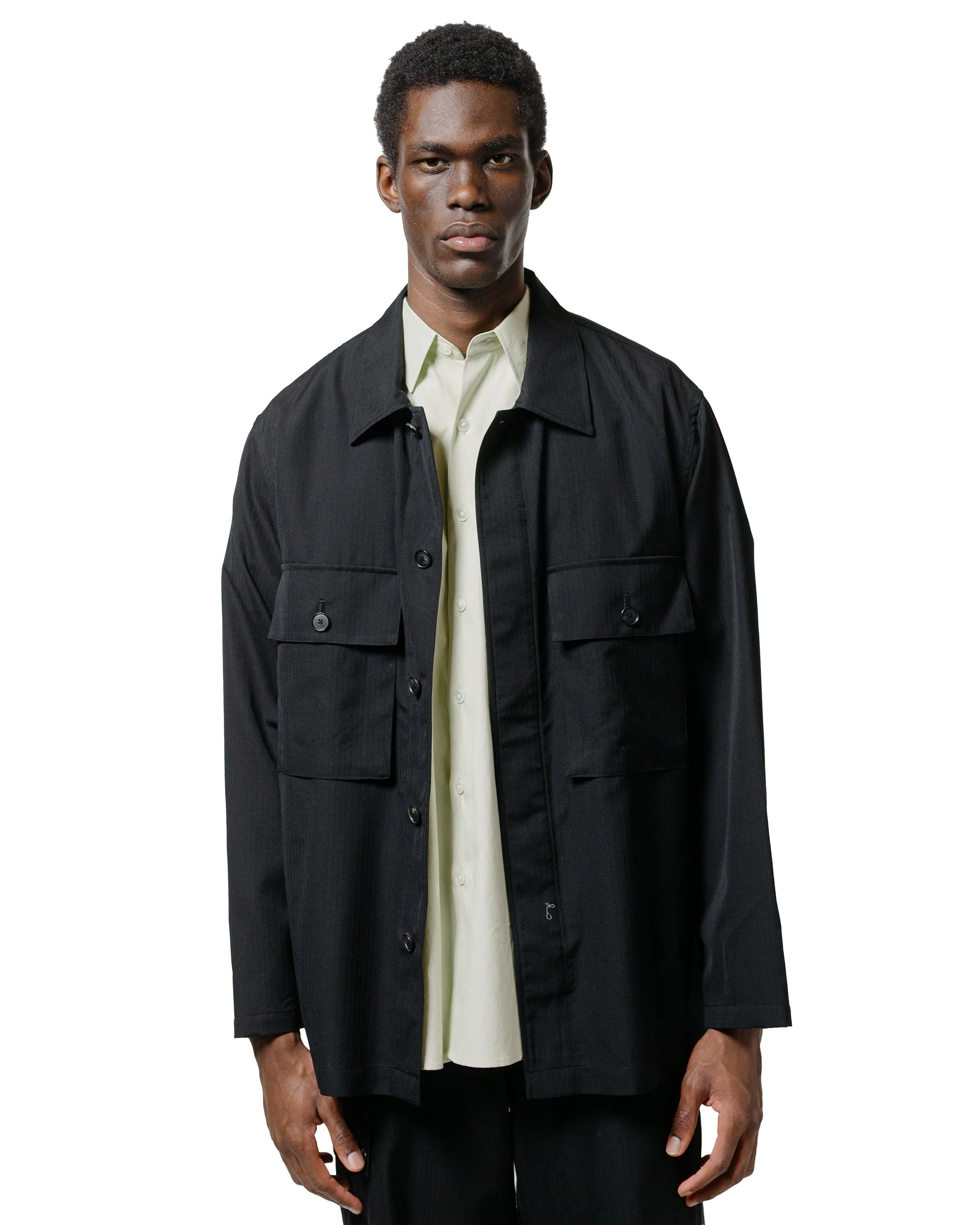 トップス AURALEE WOOL HERRINGBONE OVER SHIRT AURALEE Wool Herringbone Over Shirt Black | REVERSIBLE