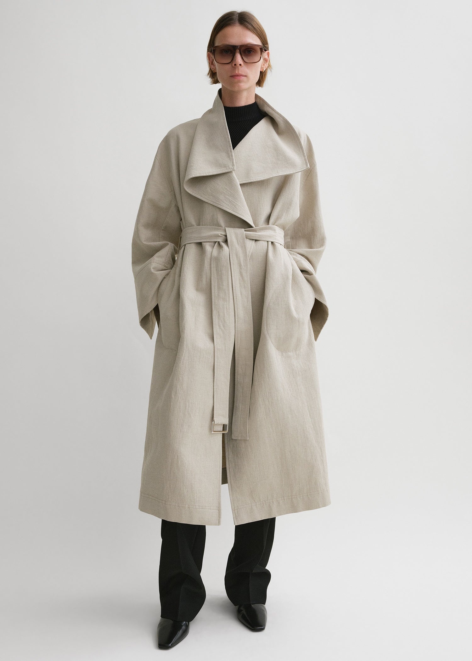 Signature linen-blend coat sand - 2