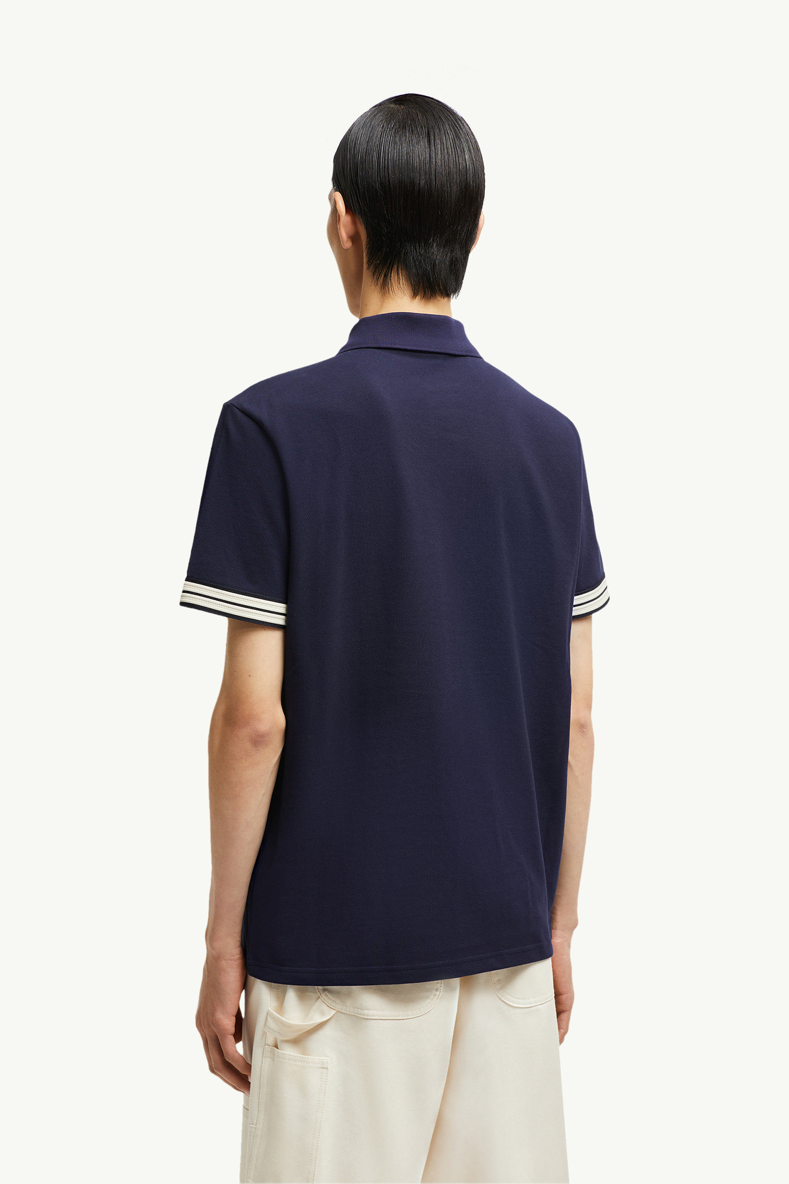 Striped Trim Cotton Piquet Polo Shirt - 5