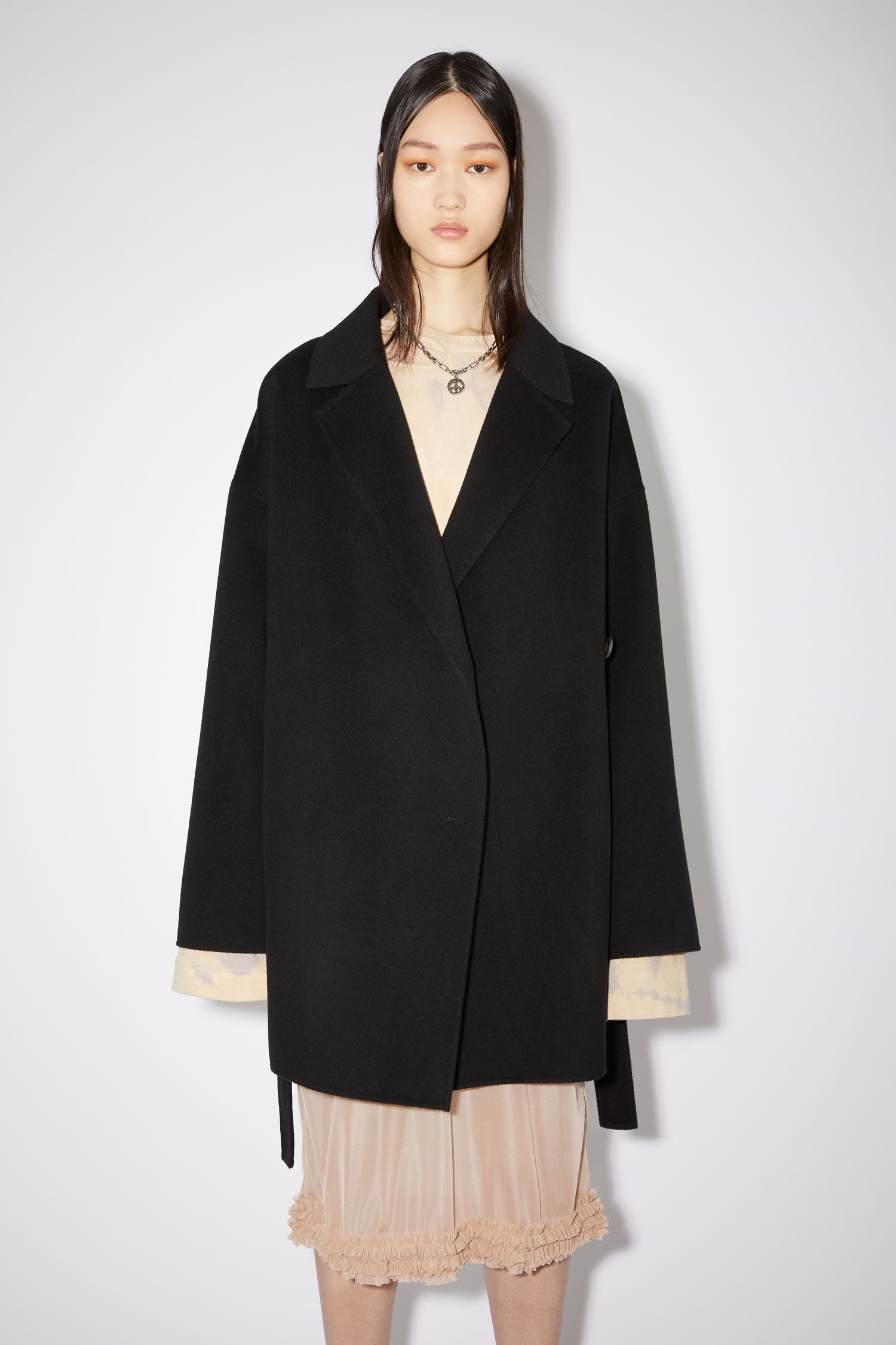 Belted wool coat - Black - 5