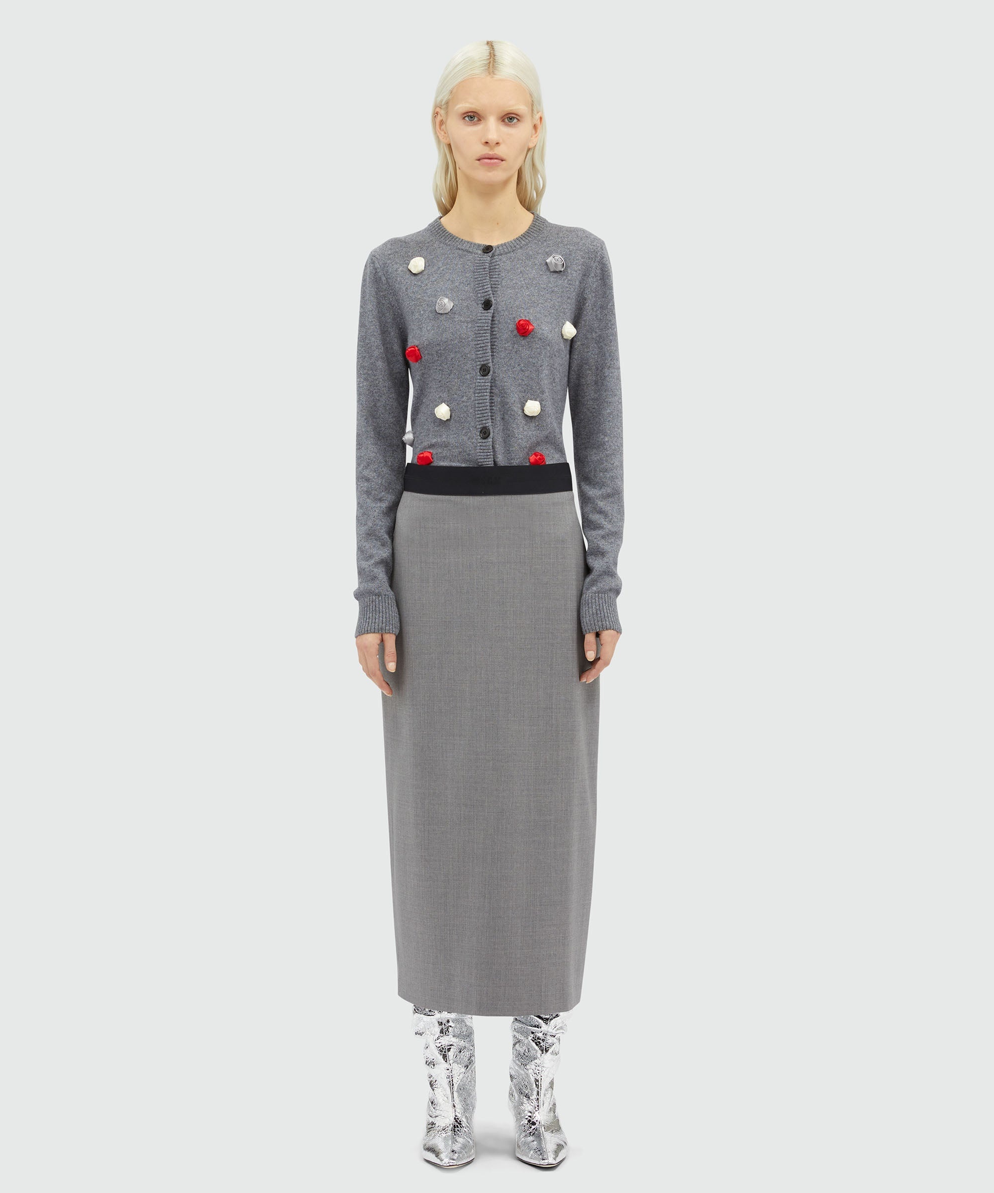 Grey melange wool pencil skirt with slit - 2