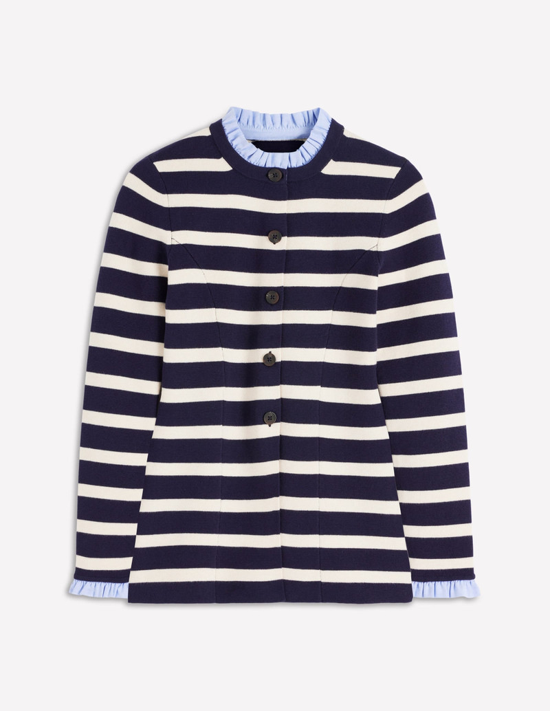 Joanna Fitted Knitted Jacket-Navy/ Warm Ivory Stripe 7
