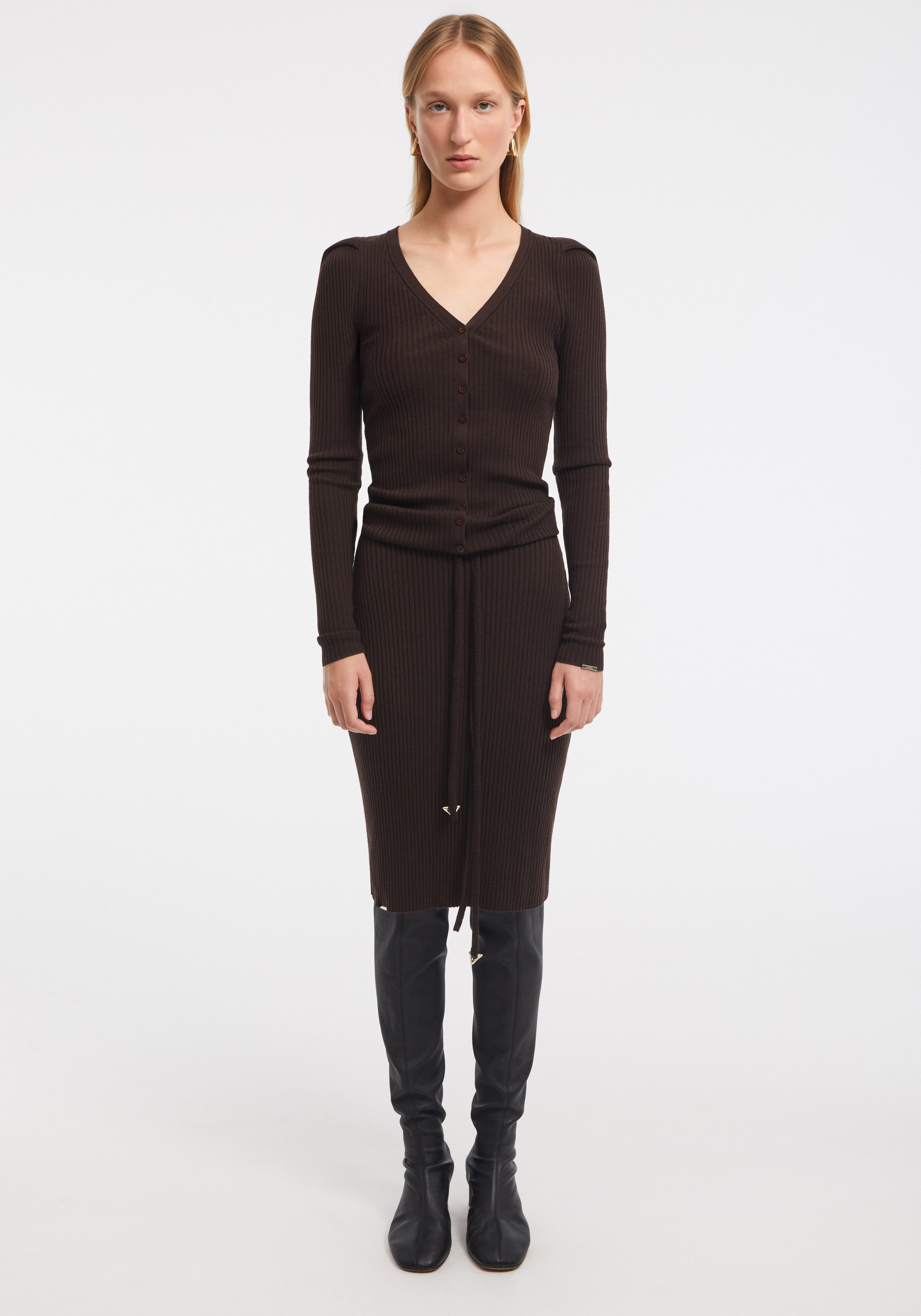 ROMAN
Merino ribbed midi skirt with belt - 3
