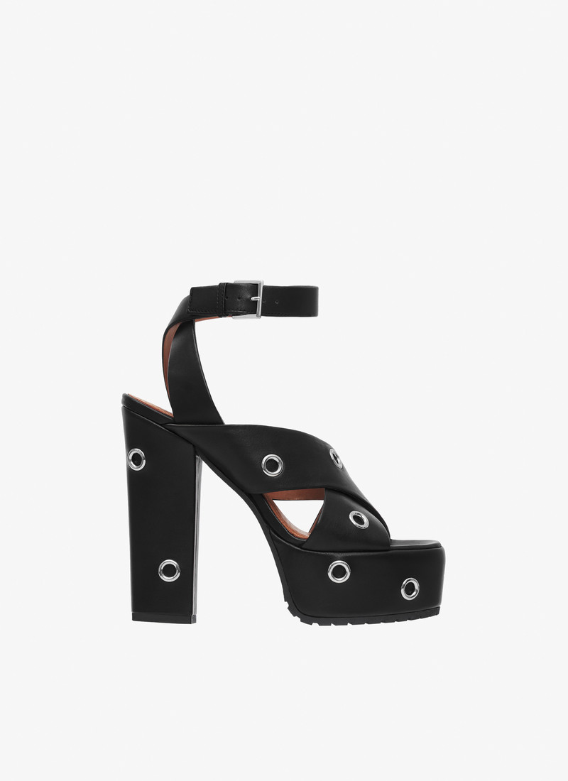 BLOCK HEEL PLATEFORM SANDALS IN LAMBSKIN WITH EYELETS - 1