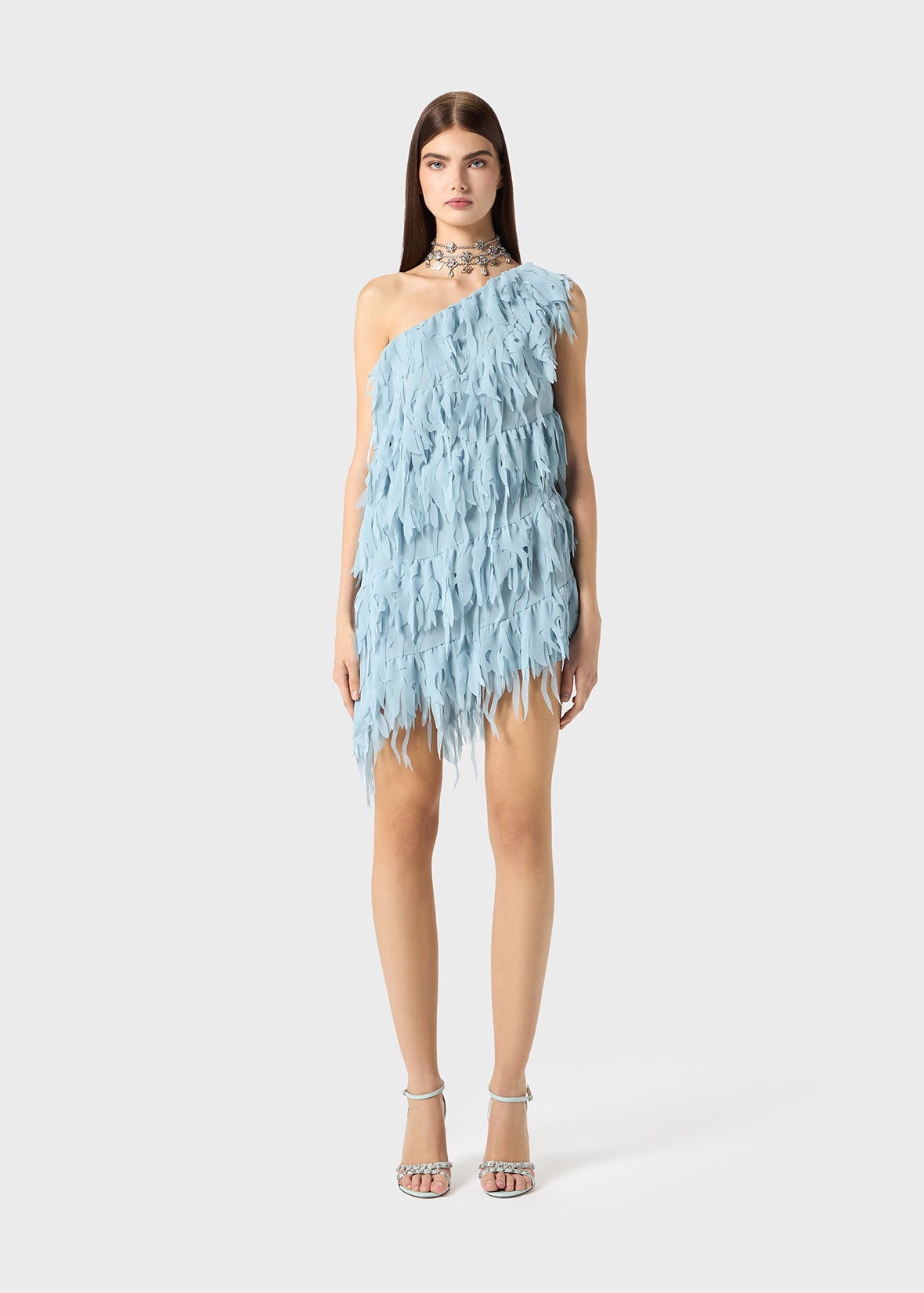 ASYMMETRIC DRESS IN GEORGETTE WITH FRINGES - 3