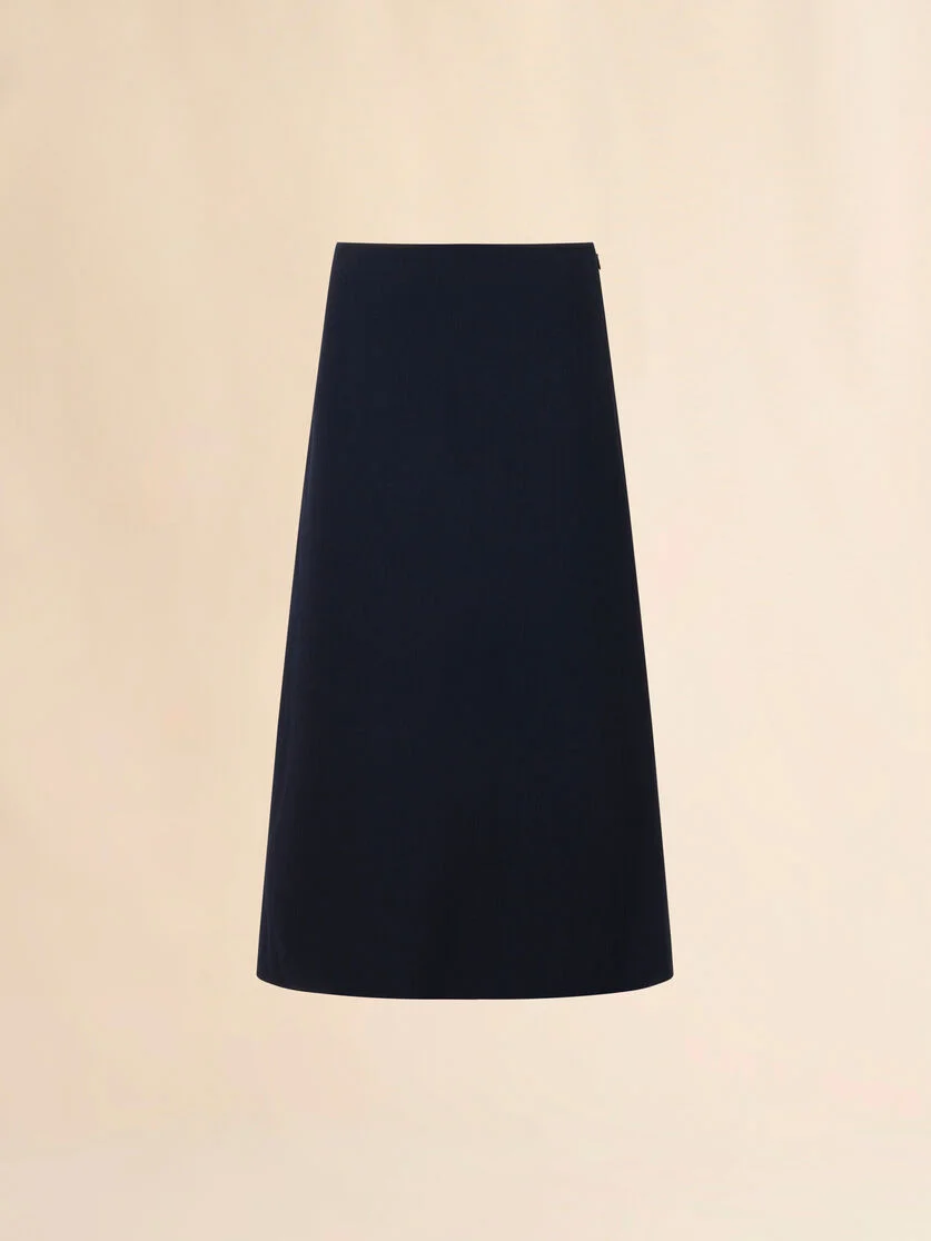 DEEP BLUE WOOL CRÊPE A-LINE SKIRT - 1