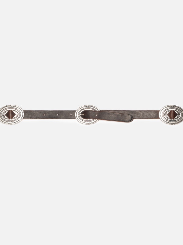 Western Concho Silver Belt Dark Brown - 5