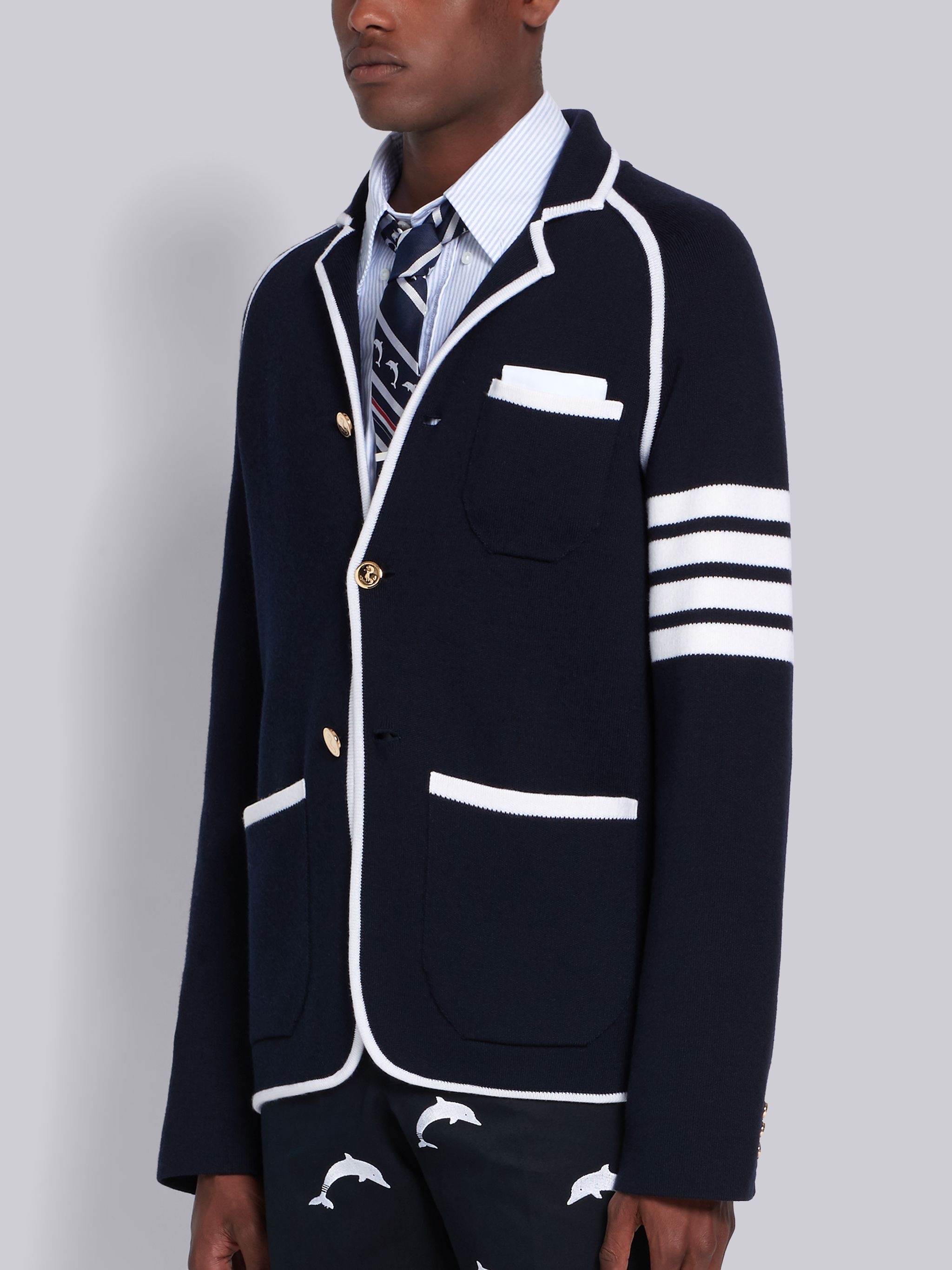 Navy Milano Stitch Sack Jacket  - 2