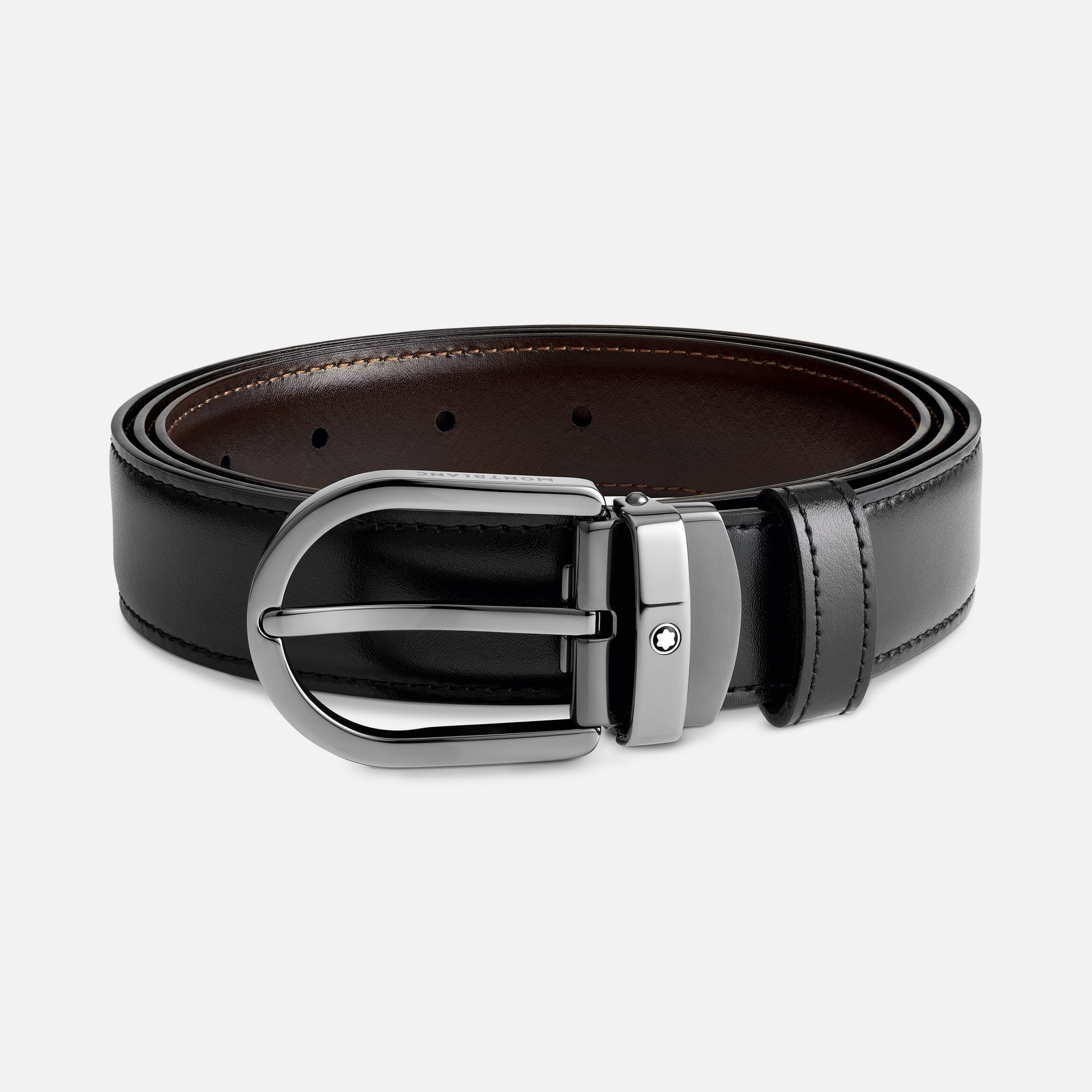 Horseshoe buckle black/brown 30 mm reversible leather belt - 1